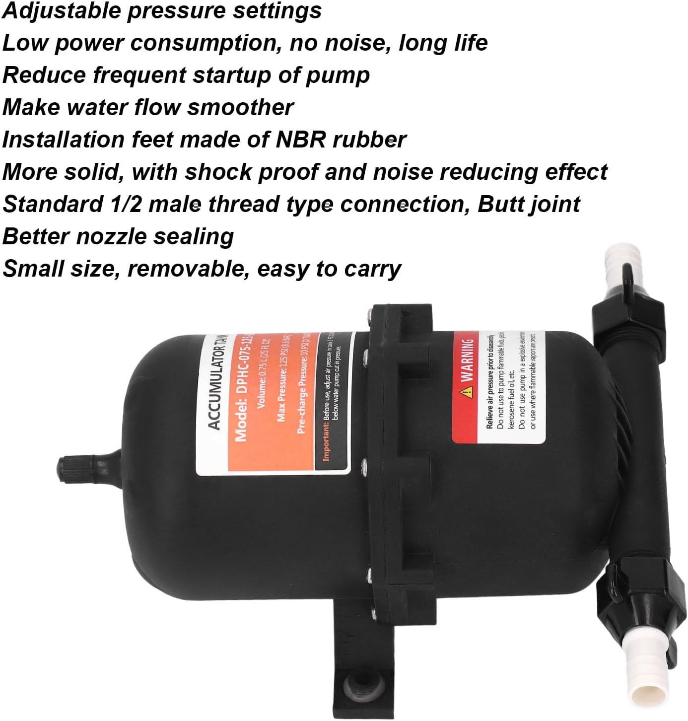 Wisoqu RV Accumulator Tank 0.75L Max 125PSI, Universal, Metal, 1/2 MNPT Port Fitting, Pre Pressurized for RV, Boat, Travel Trailer, Caravan, Yacht image number 5