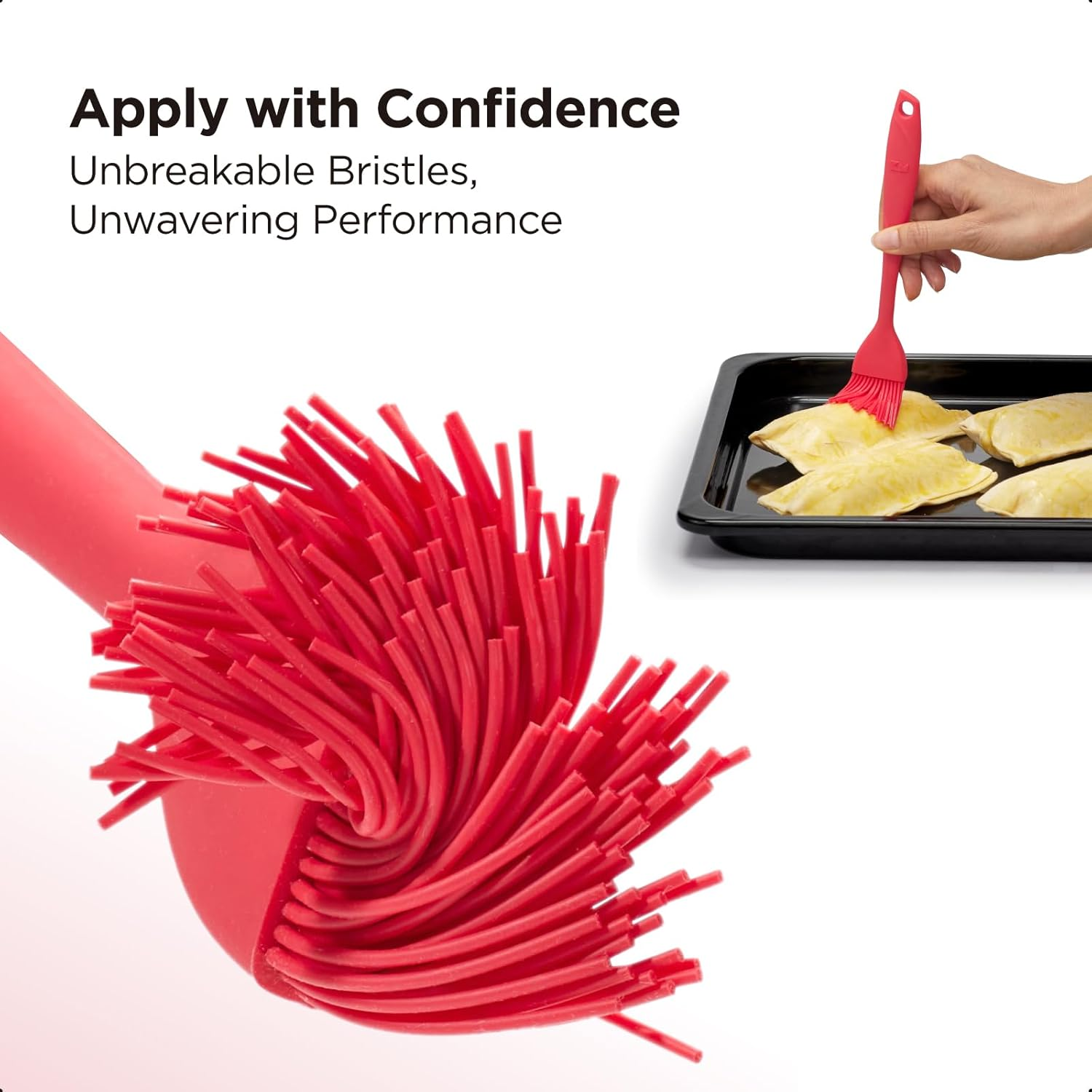 Kitchen Mama WALTZGRIP Platinum Silicone Basting Pastry Brush: Set of 2 Heat-Resistant for Cooking, Baking, Pastries, Grilling, Spreading Oil, Butter, BBQ Sauce, Eggs. Dishwasher-Safe (Red)