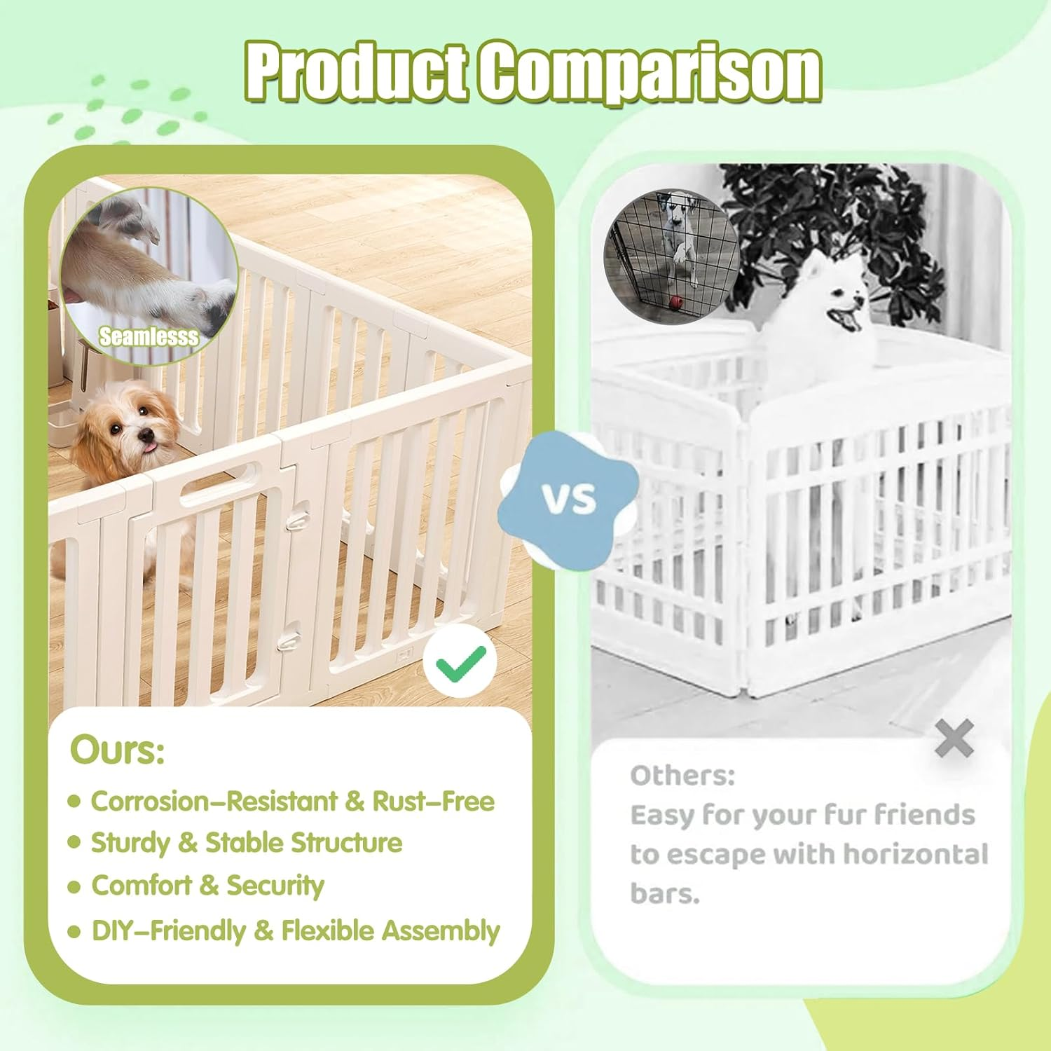 LIODUX Modern Design Pet Pen Fence, 14/16/18 Panels Plastic Puppy Enclosures, Dog Playpen, Easy Assemble Foldable Dog Crate for Puppy Cat Bunny Small/Medium Dogs (18 Panels) image number 5