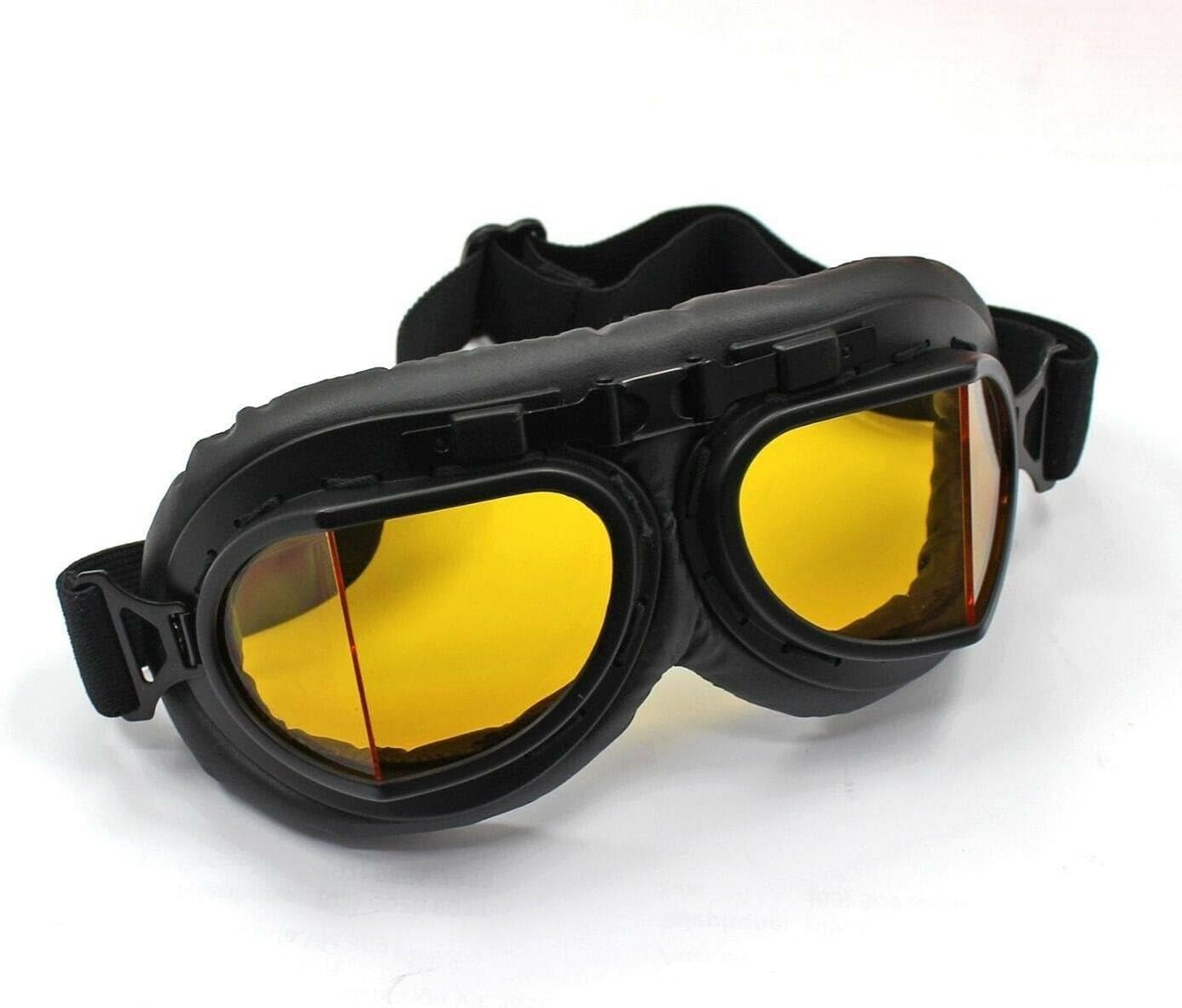 TDR Vintage Aviator Pilot GOGGLES - Vintage Protective Gear for Skiing, Motorcycle and Scooter, Adjustable UV Protection Anti-Fog Safety Goggles for Adults and Teens, Multiple Colours (Yellow Lens) image number 4