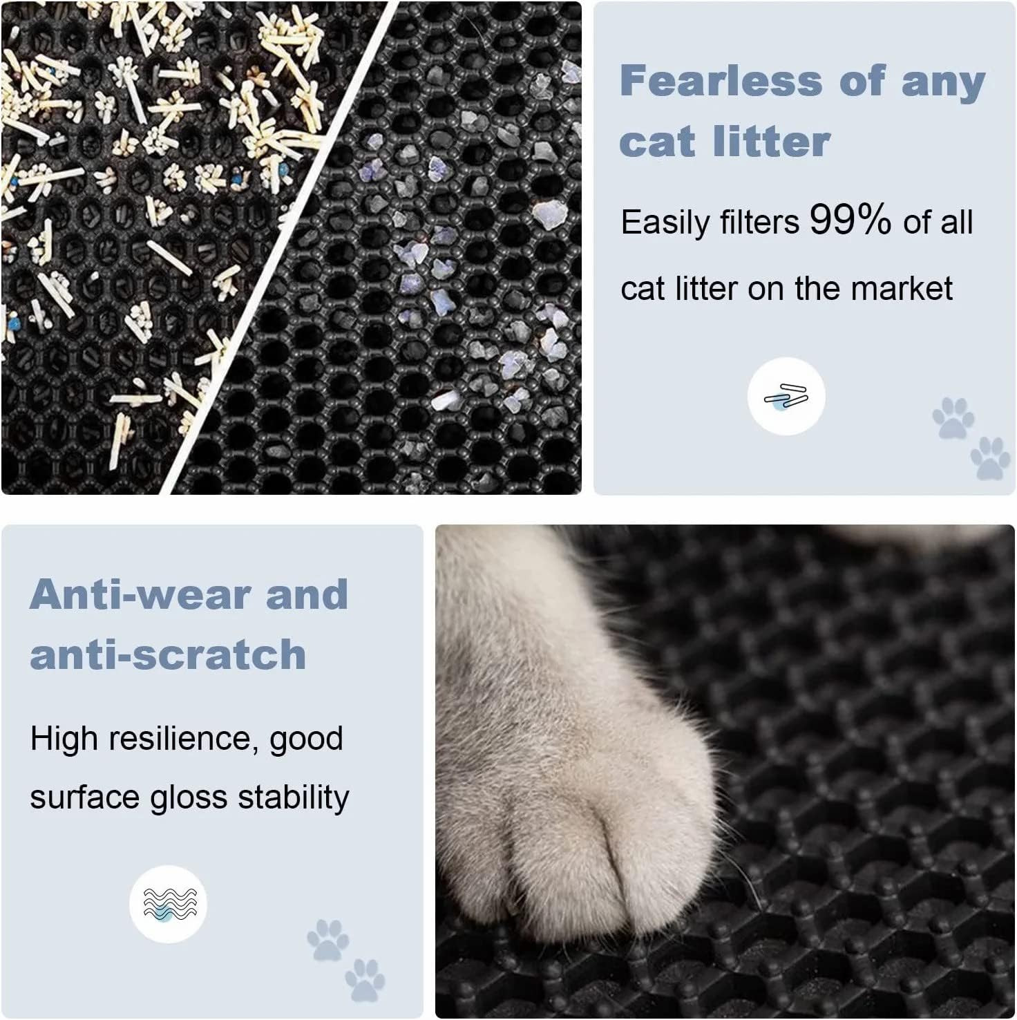 Cat Litter Mat,55 * 75Cm Double Layer,Honeycomb Double Layer Trapping Litter Mat Design,Waterproof Urine Proof Kitty Litter Mat Large Size Easy Clean Scatter Control image number 4