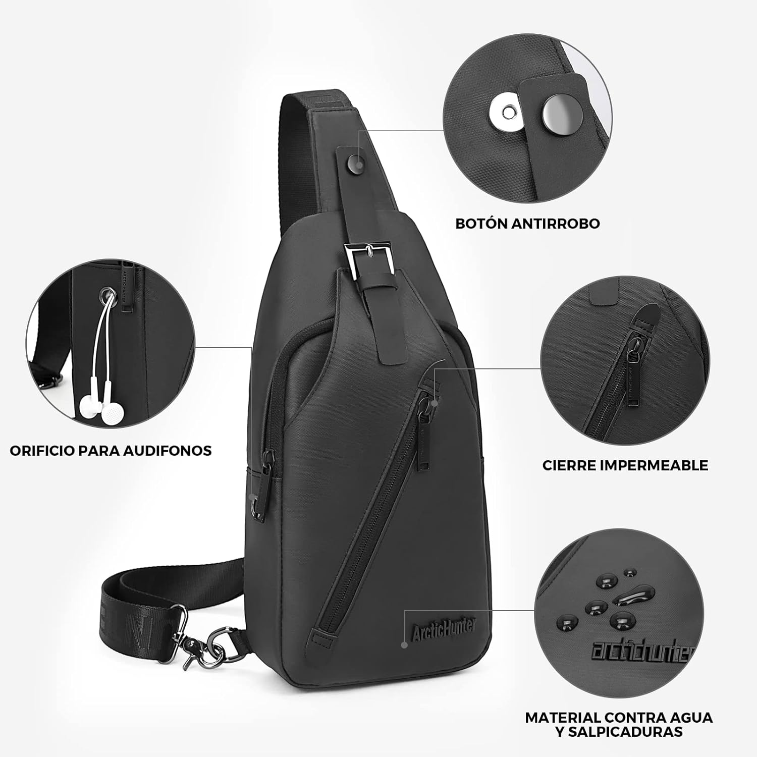 Arctic Hunter Men'S Crossbody Sling Bag &ndash; Compact Water-Resistant Chest Bag with Headphone Port & Anti-Theft Design, Fits Ipad Mini, Multi-Pocket Daypack for Travel, Hiking, Outdoors & Work XB13006 image number 2