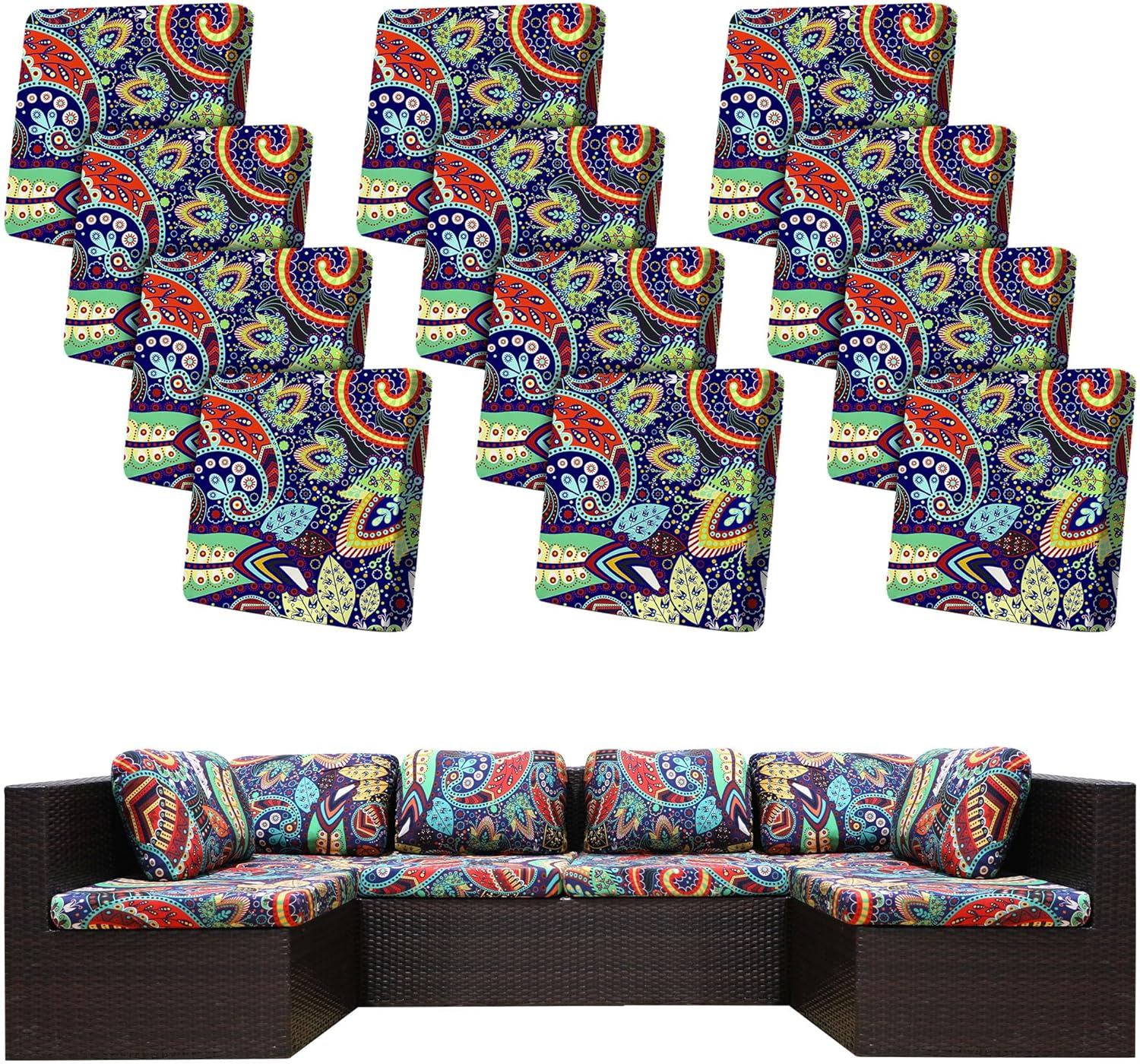 12Pcs Stretch Patio Cushion Covers for Outdoor Couch and Sofa Replacement - Washable Furniture Slipcovers (Camel, Cover Only)