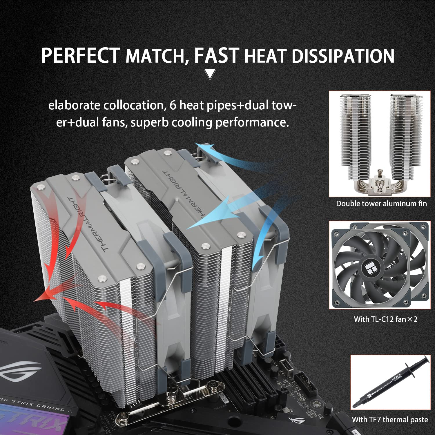 Thermalright Peerless Assassin 120 CPU Air Cooler, PA120, 6 Heat Pipes CPU Cooler, Dual 120Mm TL-C12 PWM Fan, Aluminium Heatsink Cover, AGHP Technology, for AMD AM4 Am5/Intel 1150/1151/1200/1700/2066 image number 4