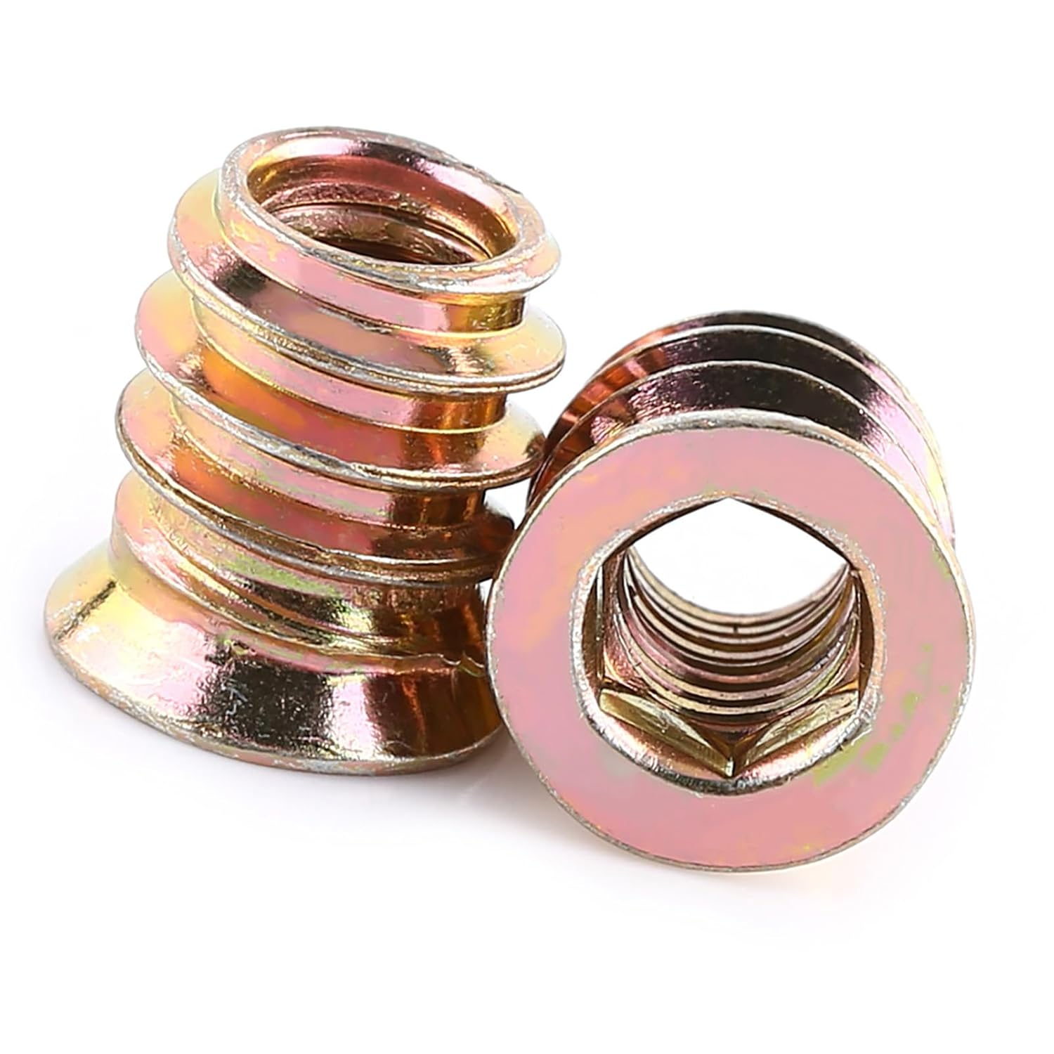 M6 Threaded Inserts 120Pcs Assorted Kit Zinc Alloy Wood Nut Insert Nuts Set Hex Drive Nut Threaded Insert for Wood Projects (M6*13Mm) image number 6