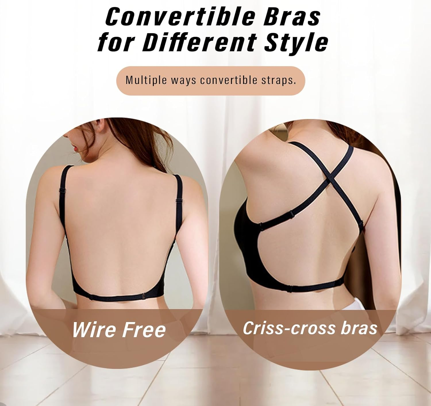 Women'S Low Back Bra, Backless Non-Wired Seamless Invisible Bra, Multiway Convertible Strap, Removeable Padding Bra with Adjustable Straps image number 2