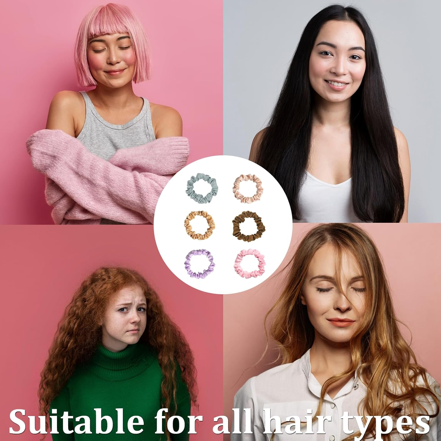 NAMIC Pack of 12 Lolalet Hair Bobbles Silk Scrunchies for Women, 6 Colours, Plain, Elastic Ponytail, Hair Bobbles for Everyday Use, Elastic Hair Bobbles, Soft Braid Elastics image number 3