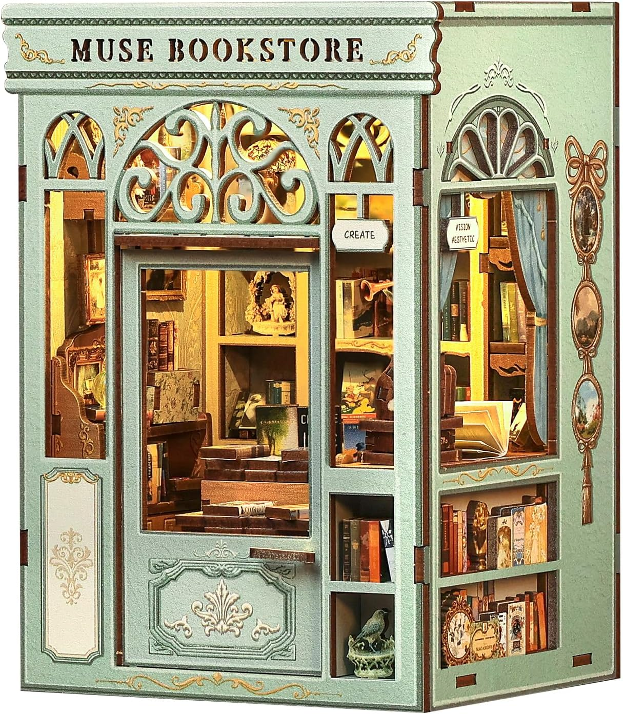 CUTEBEE Book Nook Kit - DIY Miniature Dollhouse Kit for Adults and Teens, Tiny House Bookshelf Decor 3D Wooden Puzzle for Family, Friends (Muse Bookstore)