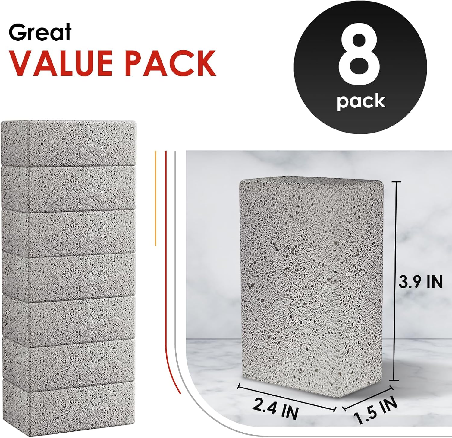 8 Pack Grill Griddle Cleaning Brick Block, Dense Griddle Bricks, Heavy Duty Grill Cleaning Stone Bricks for Removing BBQ Grills, Pool, Sink image number 1