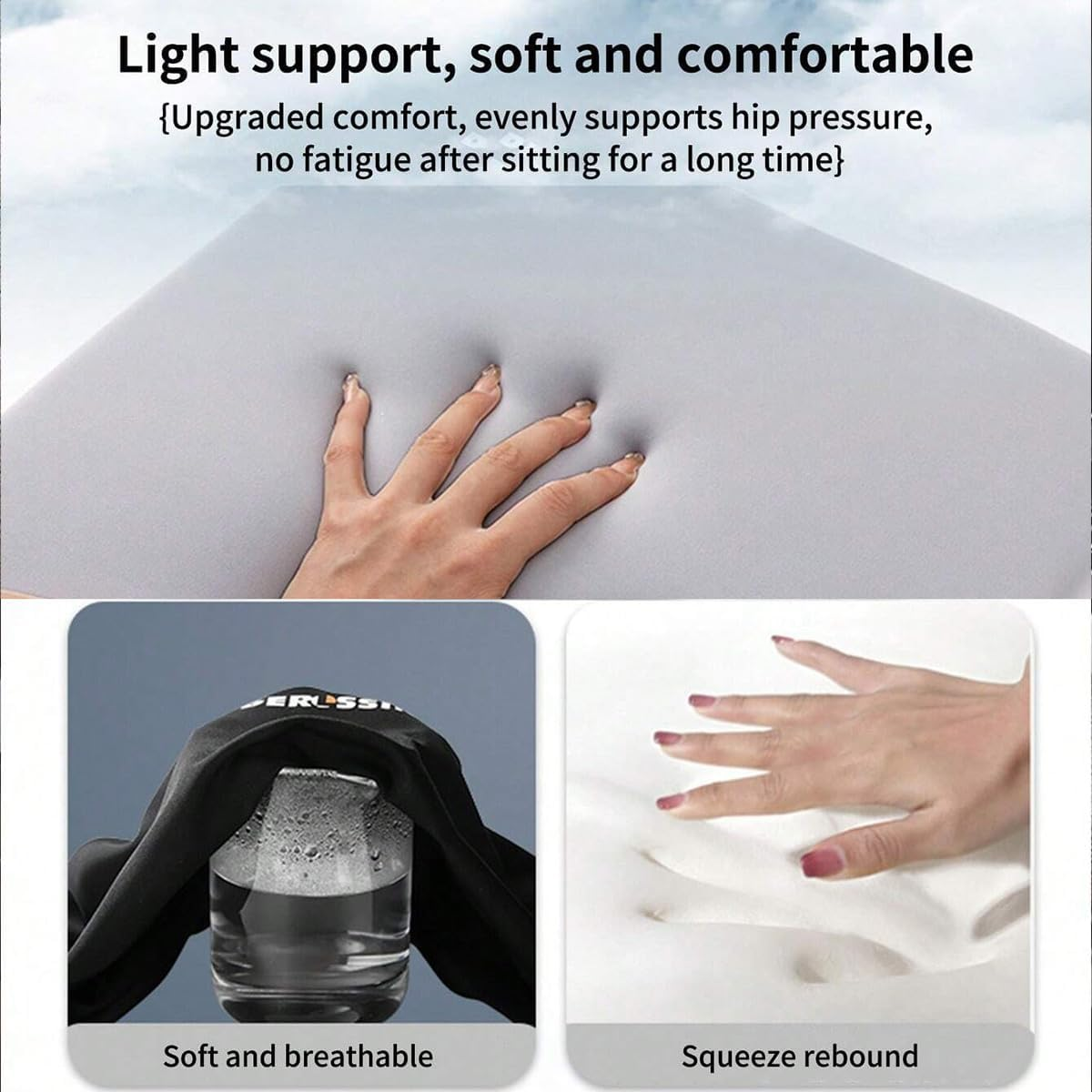 AIMALL Memory Foam Car Seat Cushion 15X15X1.57In Universal Breathable Pad for Driver and Passenger Four Seasons Use Tailbone Relief Support for Office Chair Black Grey Beige - Grey image number 5