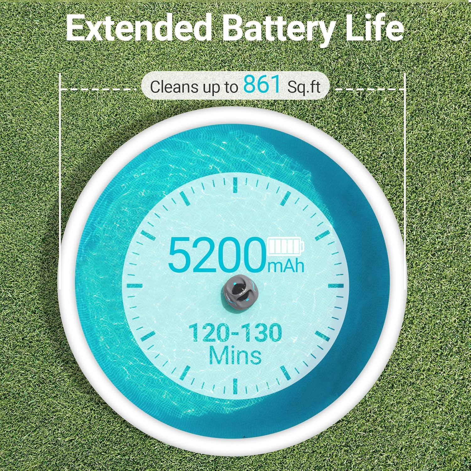 TALOSBO Whale Cordless Pool Vacuum up to 130 Mins Runtime, Robotic Pool Cleaner with 2.5H Fast Charge, Ideal for Flat above Ground and Inground Pools up to 80㎡ image number 2