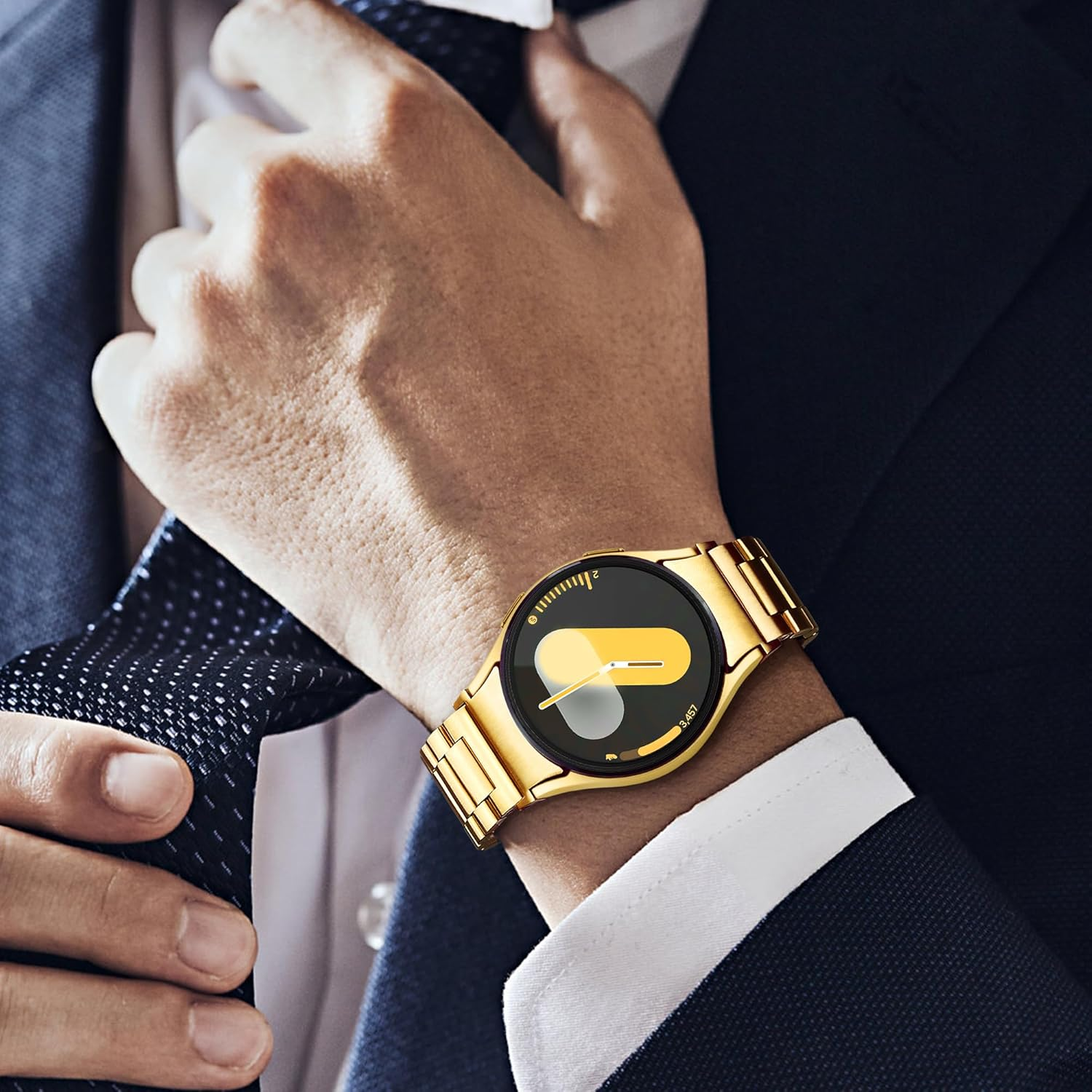 Ocaer Compatible with Samsung Galaxy Watch 7/FE/6/5/4 Band 40Mm 44Mm, 6 Classic/4 Classic 43Mm 47Mm/42Mm 46Mm, 5 Pro 45Mm, Metal Solid Stainless Steels 20Mm Galaxy Watch Strap for Men Women(Gold) image number 3