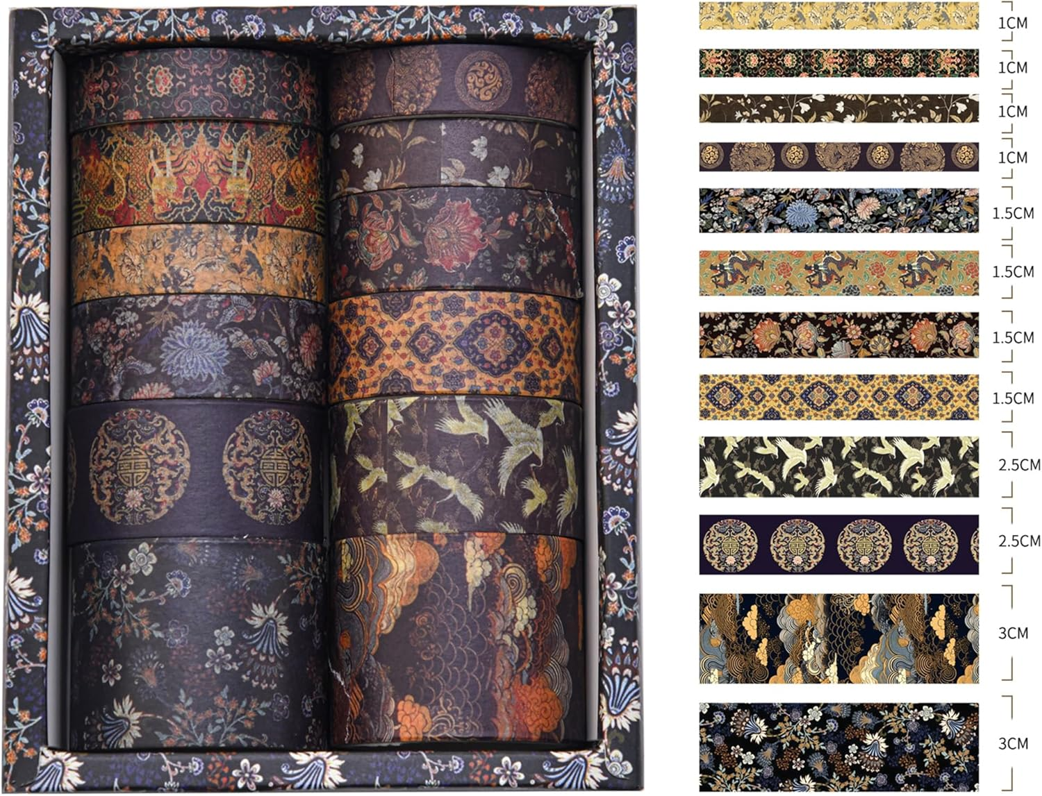 Songdao 12 Rolls Chinoiserie Washi Tape Set Chinese Arts Adhesive Tapes Geometric Garden Decorative Masking Tape Sets for Craft, Kids, Scrapbook, DIY, Gift Wrapping (Whispers of Dragon) - Drifting On Azure Waves image number 5