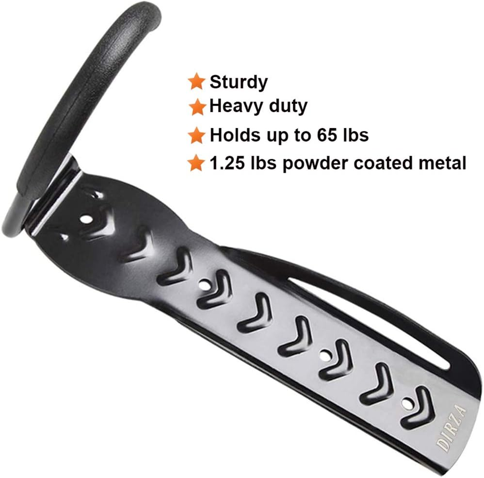 DIRZA Bike Rack Garage Wall Mount Bike Hanger Bike Hooks Bike Storage Bicycle Vertical System for Garage Indoor Shed - Easily Hang/Detach - Holds up to 65 Lb with Screws Black image number 2