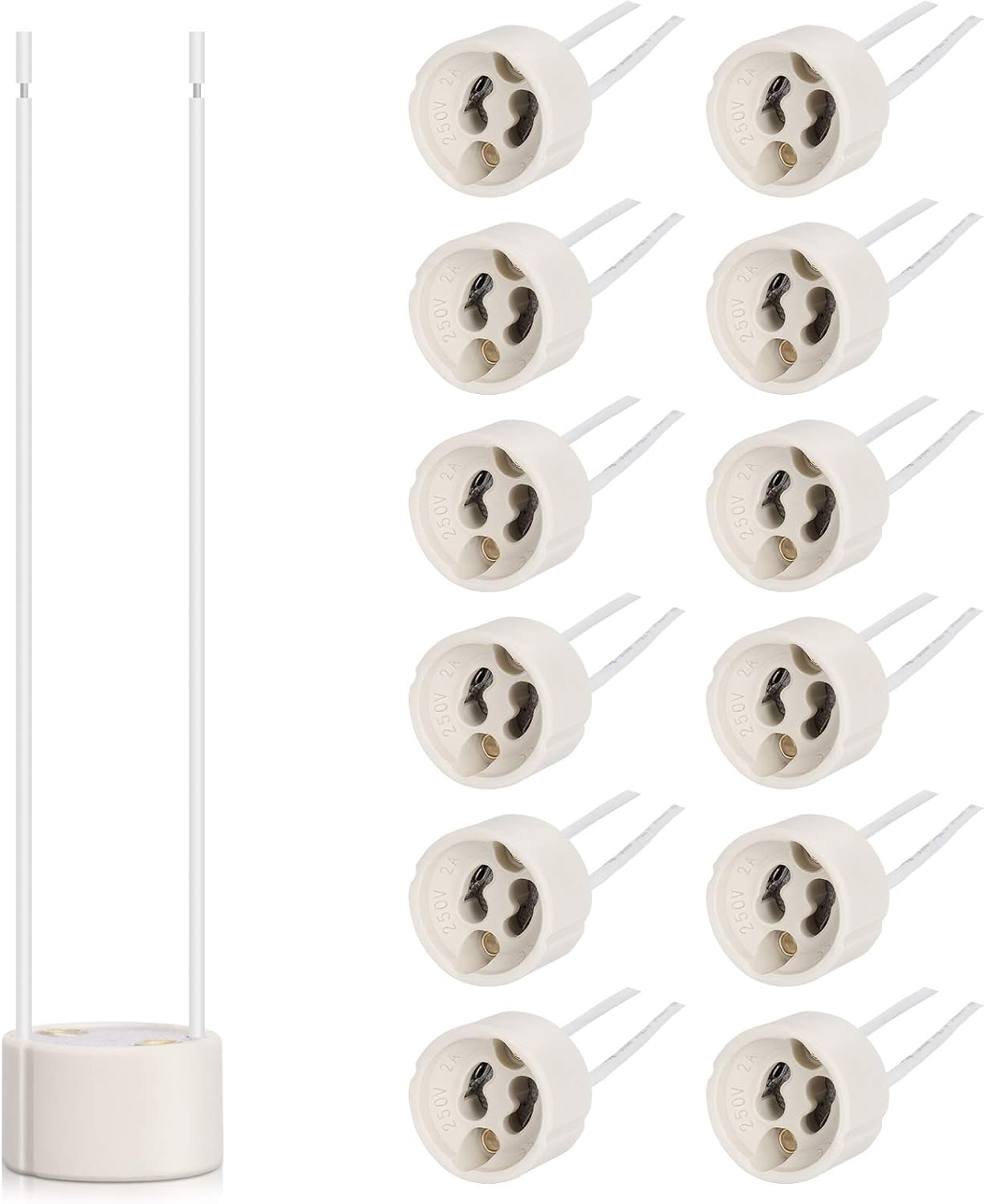 Dicuno GU10 Wire Connector Socket, LED Light Lamp Bulb Holder, Maximum Wattage 300W, Heat Resistant up to 600&deg;C, Fire Resistant (12-Pack) image number 2