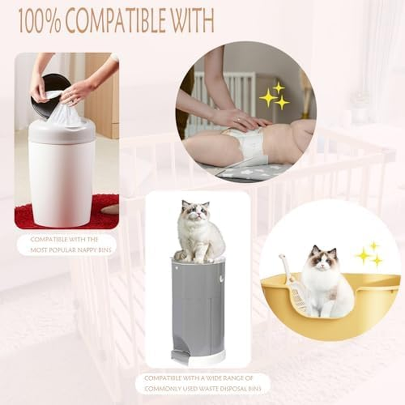 200M Nappy Bin Refill, Nappy Bin Liners, Disposable Bin Bags for Nappies Compatible with Tommee Tippee Twist & Click Refill, Sangenic Tec & Simplee Sangenic Nappy Bins, Baby Nappy Bags image number 6