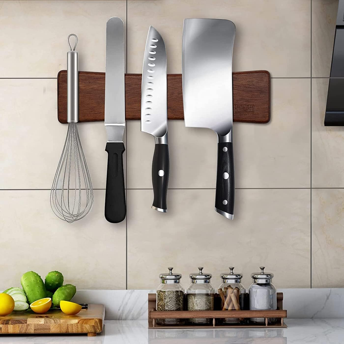 HOSHANHO Magnetic Knife Holder Magnetic for Wall Magnetic Knife Holder Wooden Knife Holder for Utensils and Storage Magnetic Tools 25 Cm