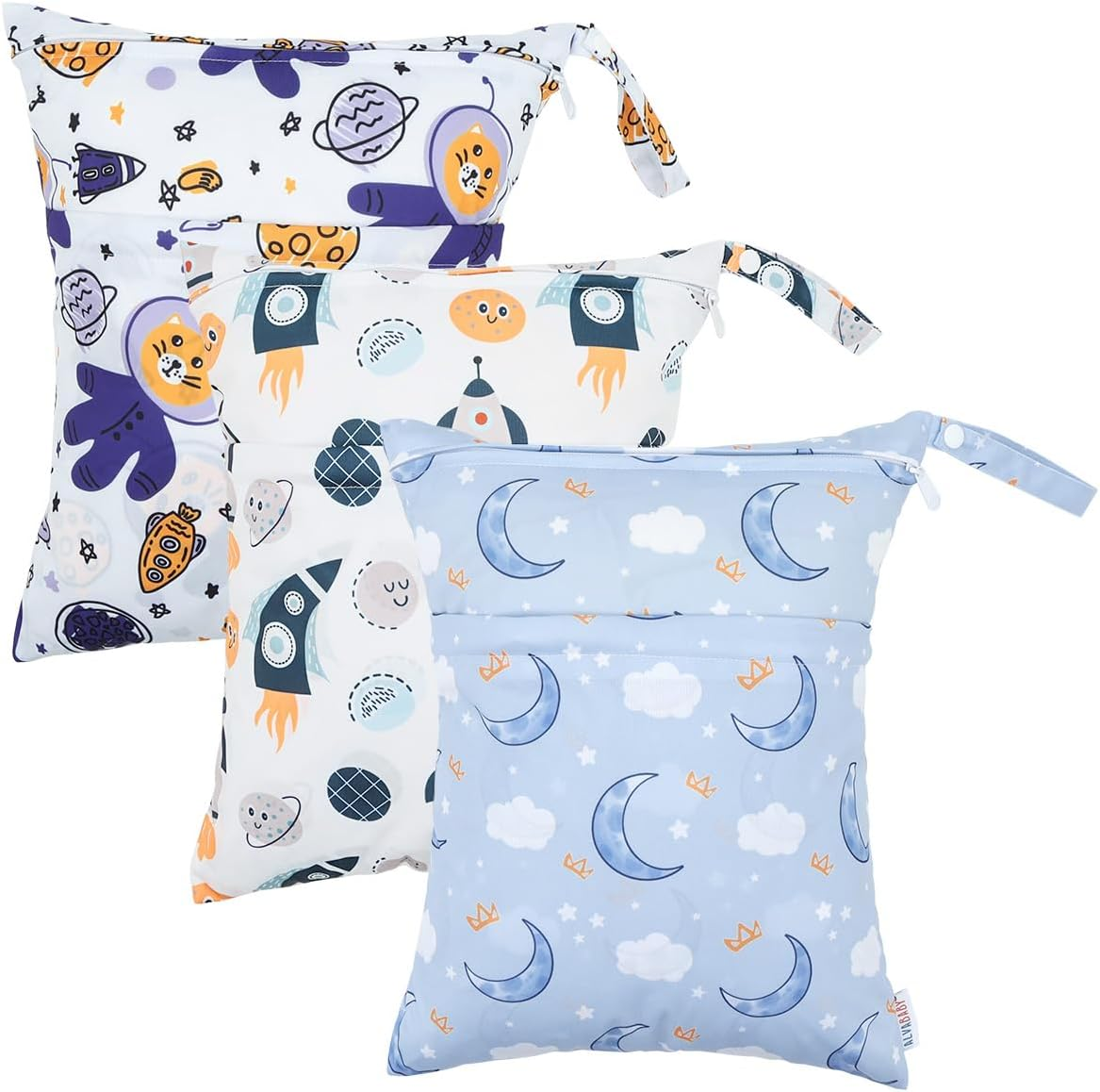 ALVABABY 3 Cloth Diaper Wet Dry Bags Waterproof Reusable with Two Zippered Pockets Travel Beach Pool Daycare Soiled Baby Items Yoga Gym Bag for Swimsuits or Wet Clothes Small Medium Large 3L-ZM28 image number 1