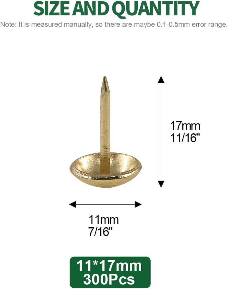 Keadic 300Pcs 7/16" (11Mm) Antique Upholstery Tacks Furniture Nails Pins Kit for Upholstered Furniture Cork Board or DIY Projects - Gold image number 2