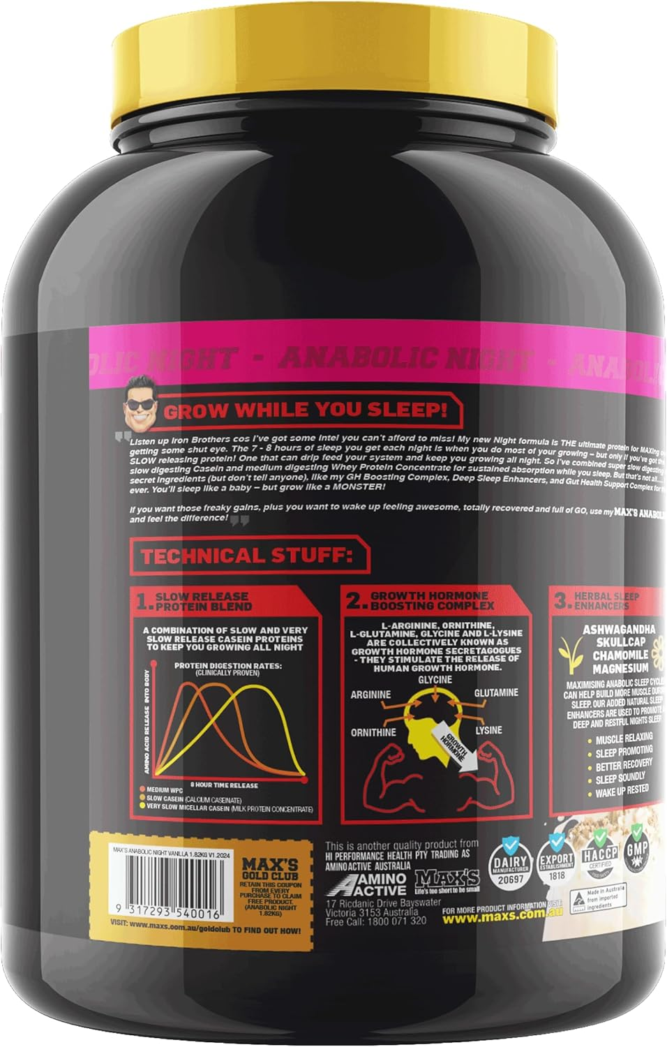 Max'S Anabolic Night Slow Release Protein Powder, Vanilla Malt, 1.82Kg image number 1