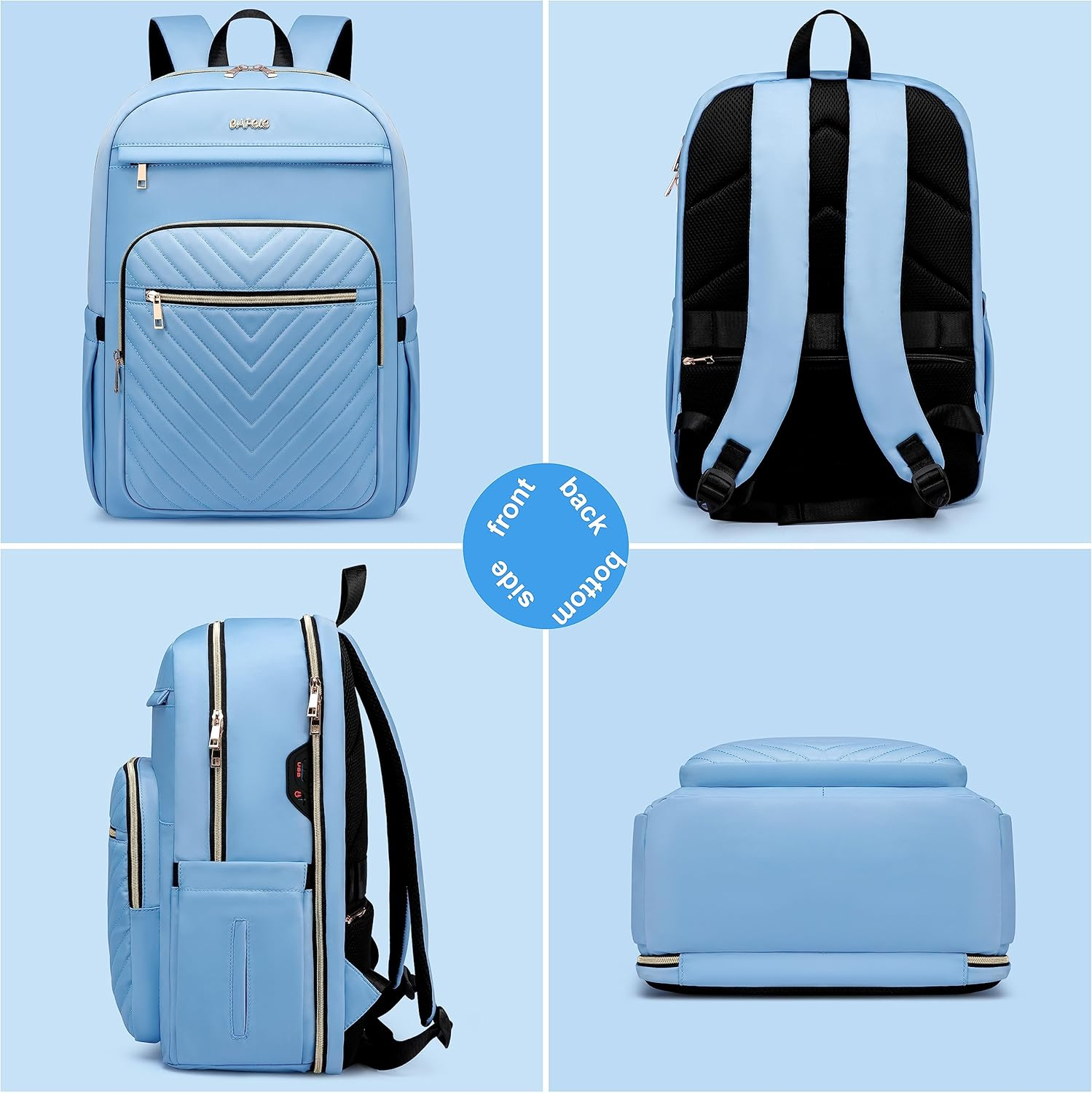 Laptop Backpack Purse for Women Men Waterproof Teacher Nurse Bag, 17.3 Inch Work Laptop Bag with USB Port, Business Travel Computer Backpack Light Blue image number 2