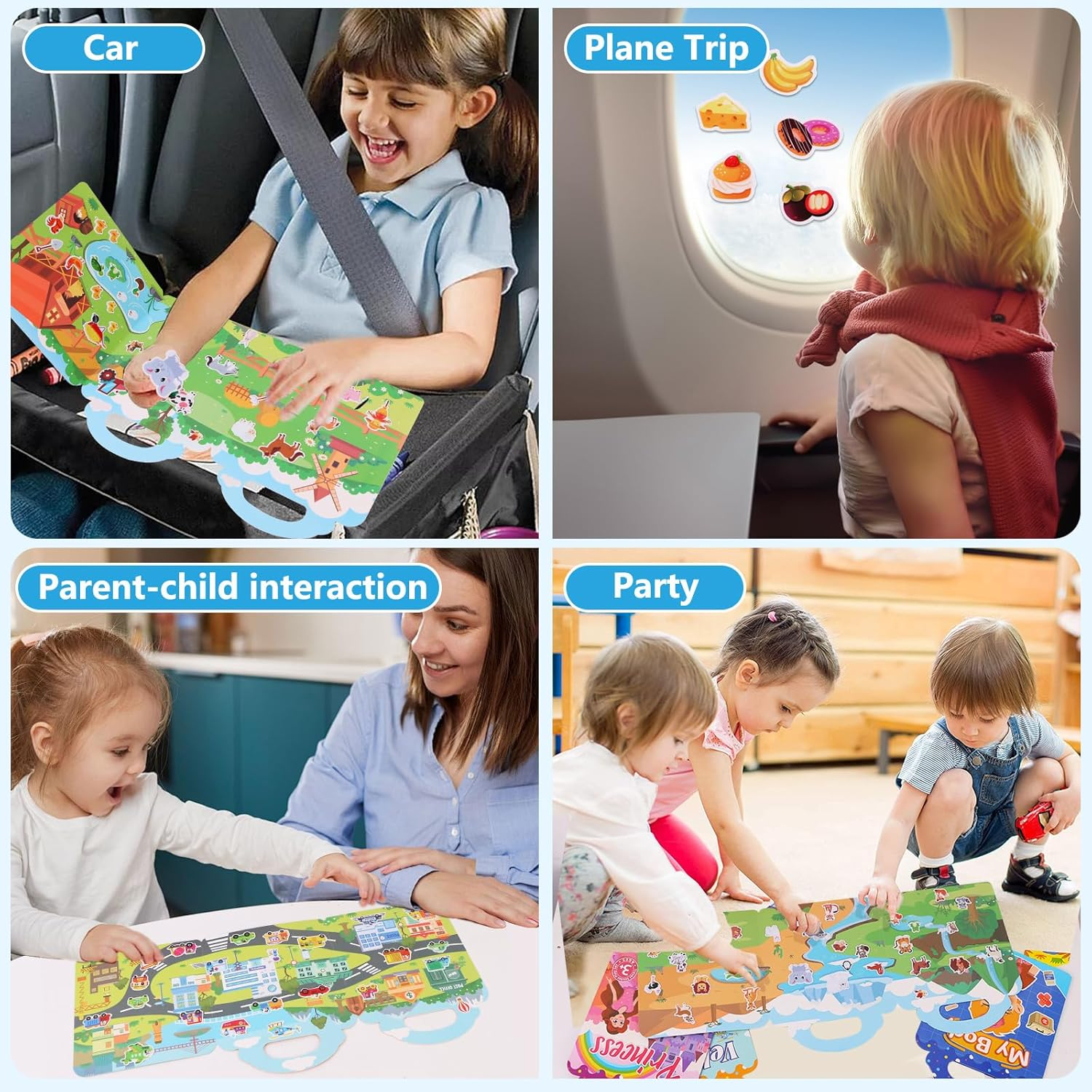 Fayrvind 3 Pack Reusable Sticker Book for Kids Toddlers, Waterproof Puffy Sticker Activity Books for Travel Toys, Plane Road Trip Activities, Birthday Gifts, Education Learning