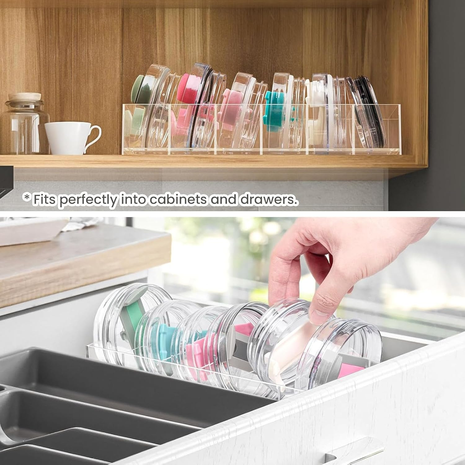Acrylic Tumbler Lid Organizer for Stanley Cup Accessories,Kitchen Cabinet Organizers Pantry Organization, Clear Storage Containers Organizing Bins image number 4