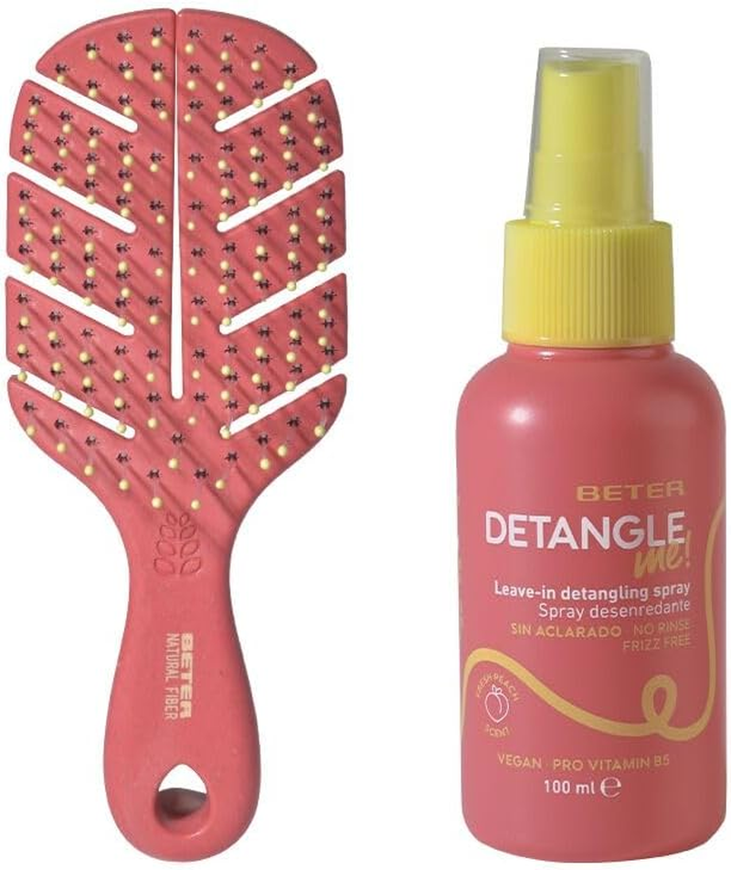 Beter - Pack Brush Natural Fibre Mini + Leave-In Detangling Spray 100 Ml, Peach Fragrance, Detangles, Hydrates, Nourishes and Repairs for All Hair Types image number 1