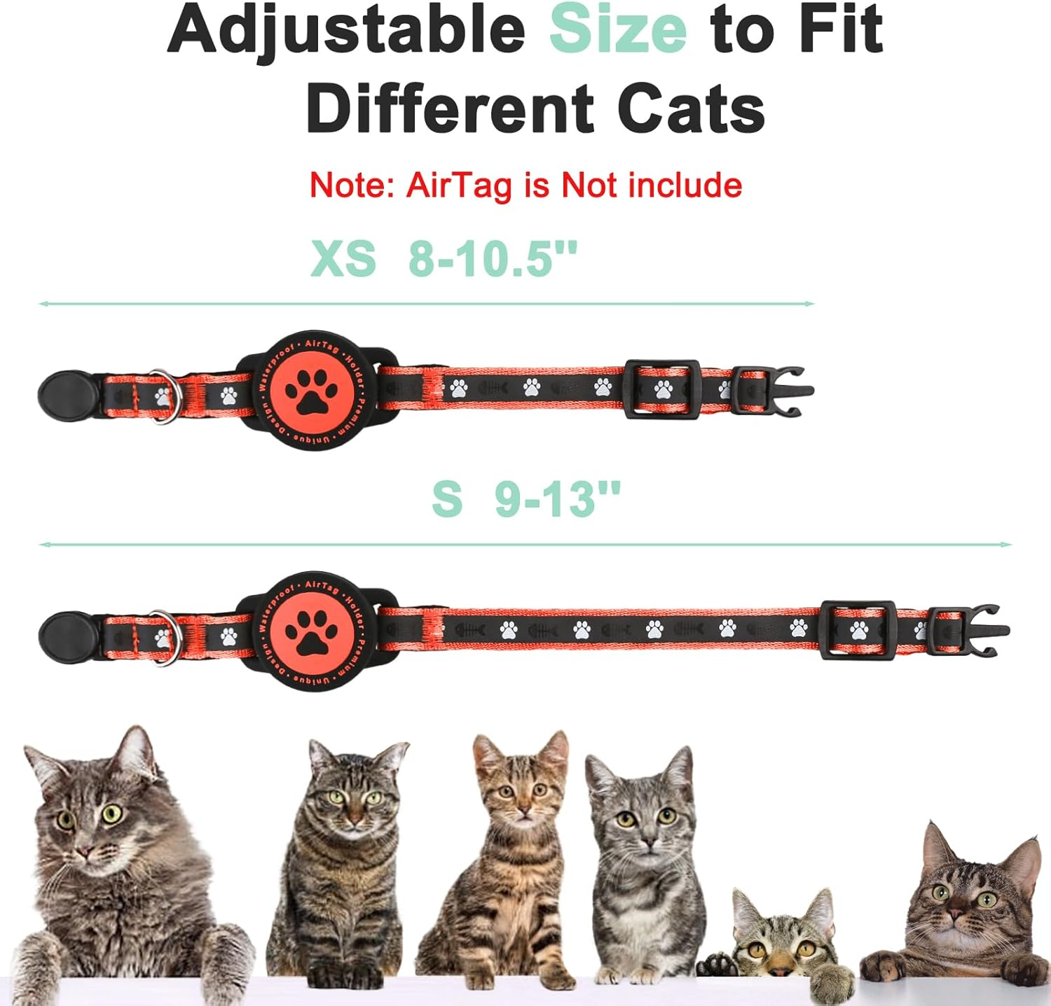 Airtag Breakaway Cat Collar, Reflective Kitten Collar with Airtag Holder and Bell, Comfortable Padding, Adjustable, Durable, Suitable for Cats (Orange, S) image number 6