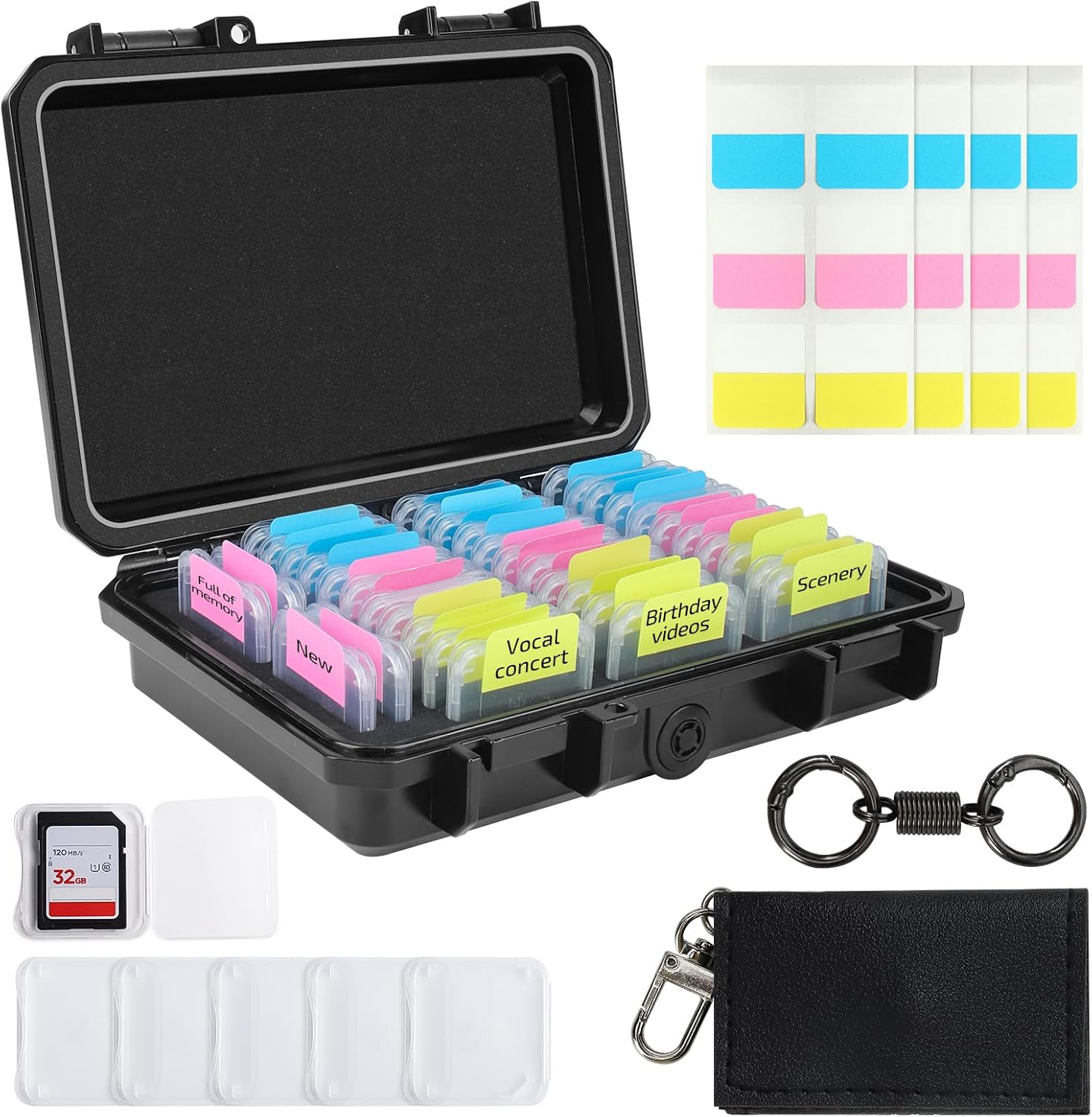 Micscrew 36-Slot SD Card Holder Case | Waterproof Memory Card Organiser with 36 Clear Holders & 40 Labels | Storage Protector for SD/SDHC/SDXC/TF Cards