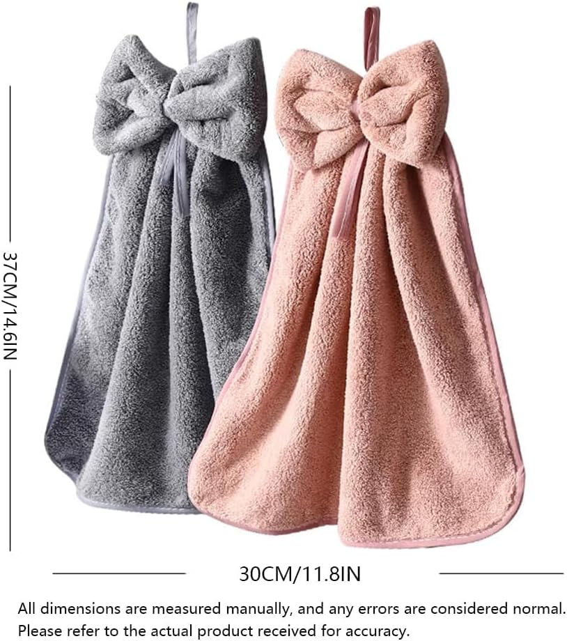 4Pcs Bowknot Hanging Hand Dry Towels,Microfiber Coral Velvet Hanging,Absorbent Super Soft Cute Towels for Kitchen Bathroom image number 4