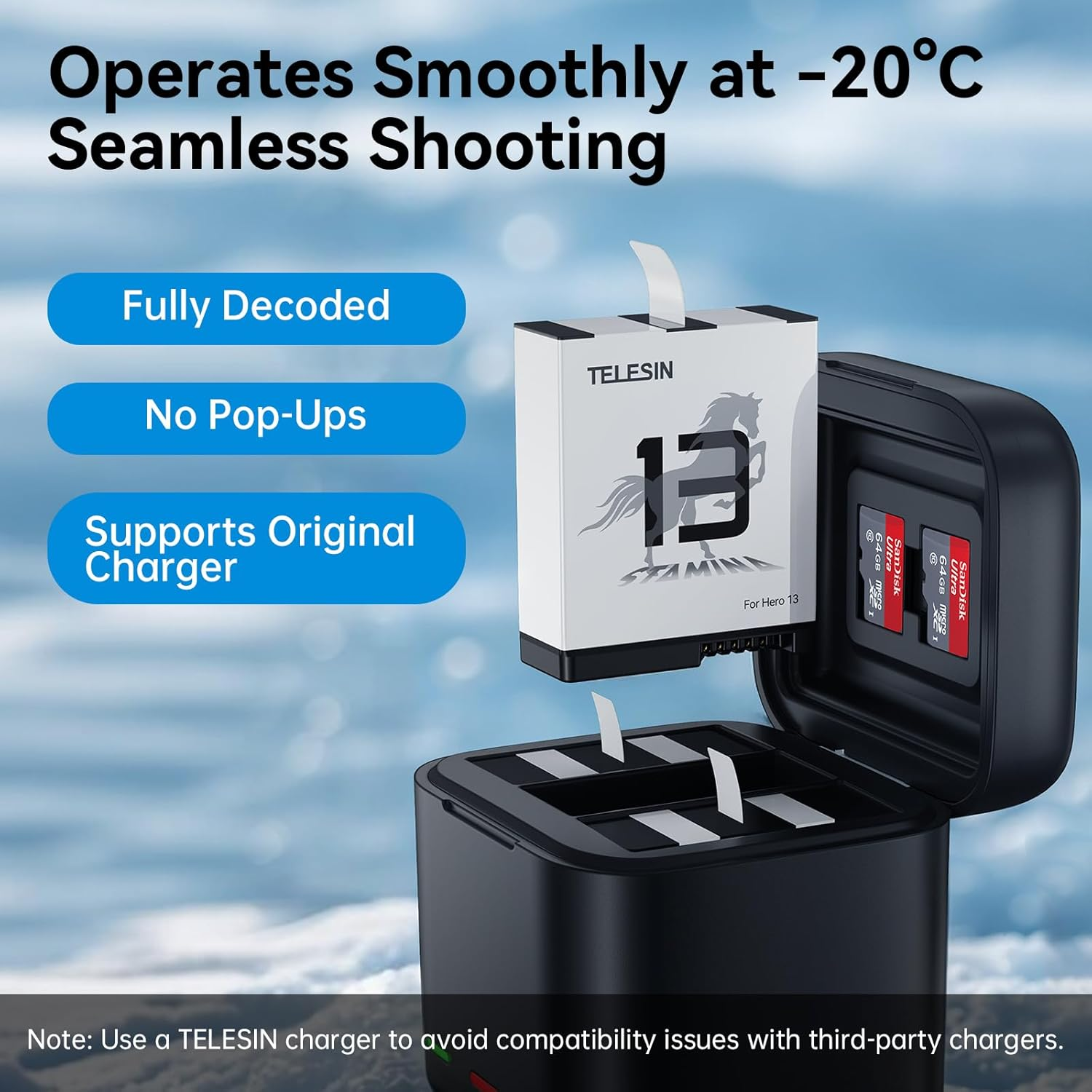 TELESIN Enduro Battery for Go Pro 13, Durable Large Capacity like Original Enduro Batteries Support Quick Charge for Go Pro Hero 13 image number 4