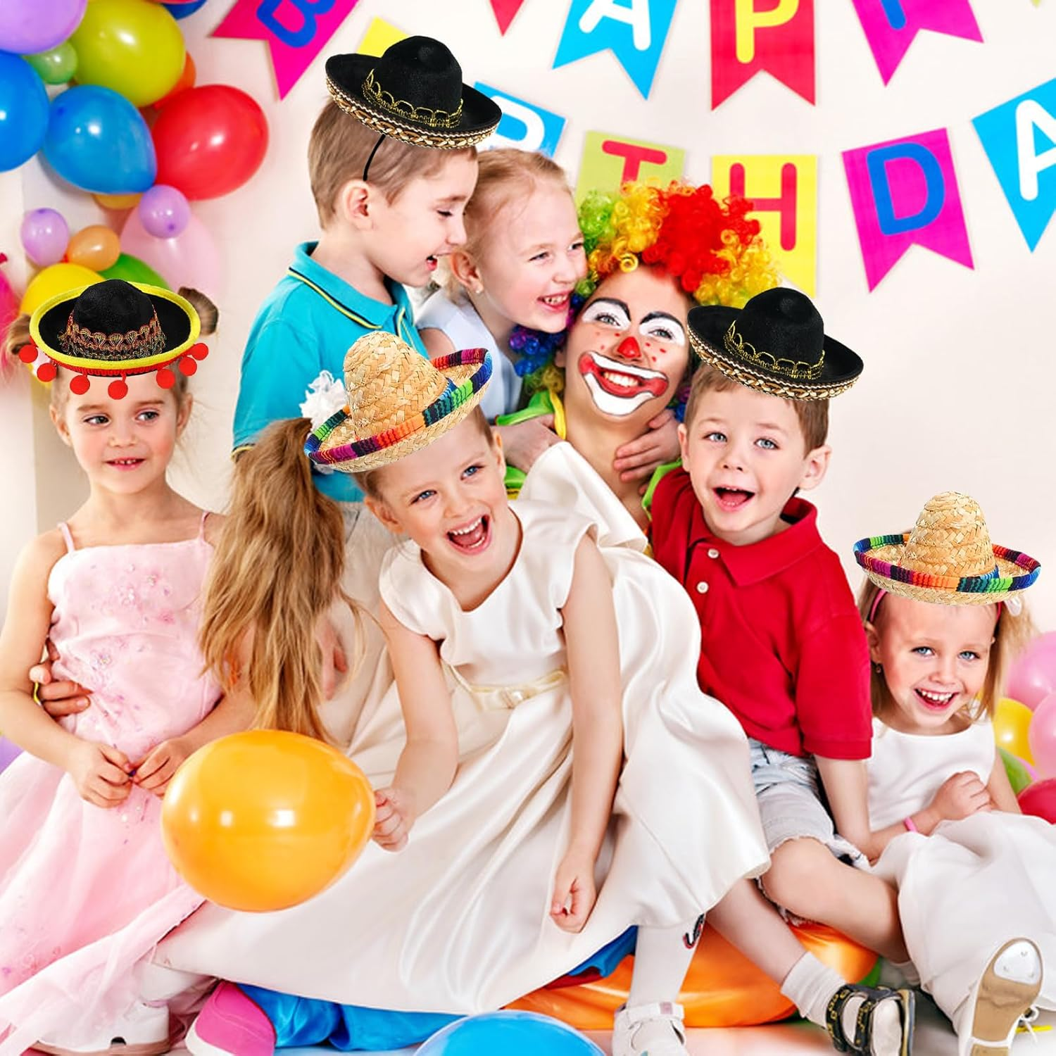 CWENDANER Set of 6 Sombrero Straw with Ball Fringes for Decoration, Sombrero Dog Hat, Mexican Party Costume Decoration Clothes for Pet Dogs, Birthday image number 5