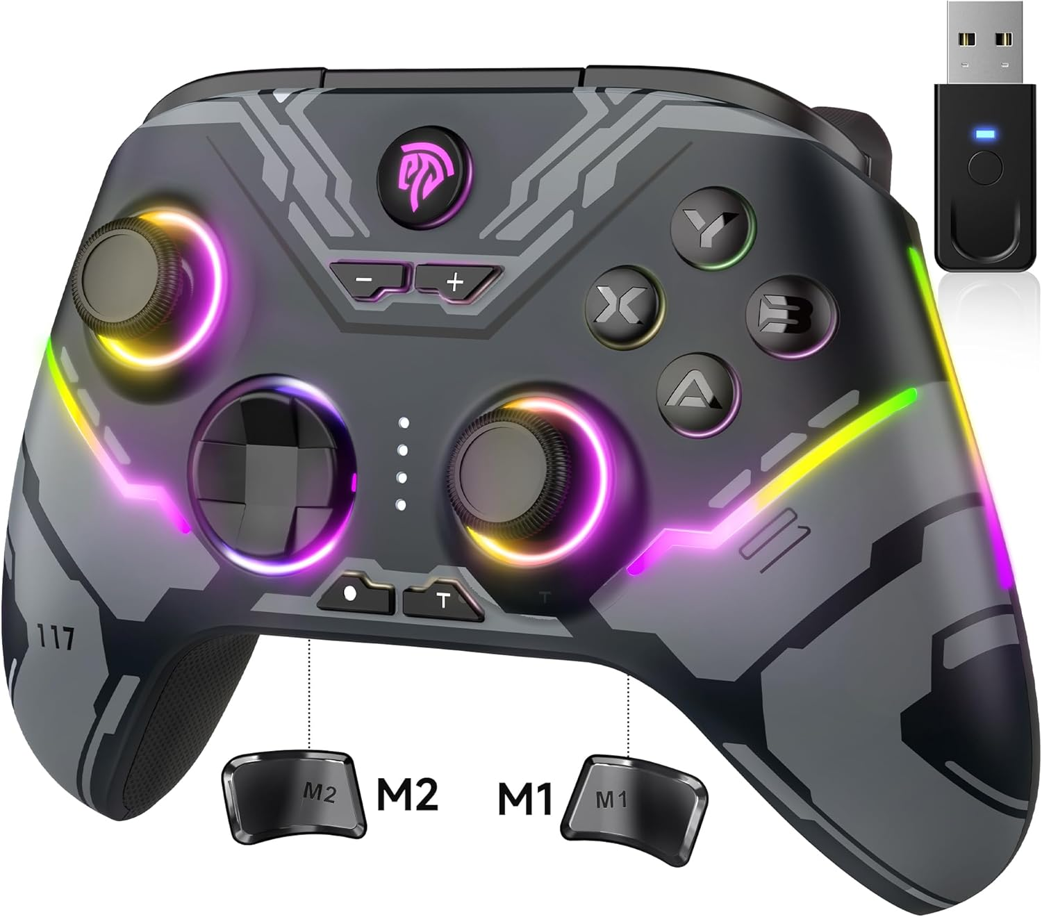 Easysmx X15 PC Controller - Enhanced Wireless Bluetooth Controller with Hall Joysticks/Hall Triggers/Rgb Lighting - No Stick Drift, No Dead Zone - Work for Windows PC, Android, Steam and Switch image number 3