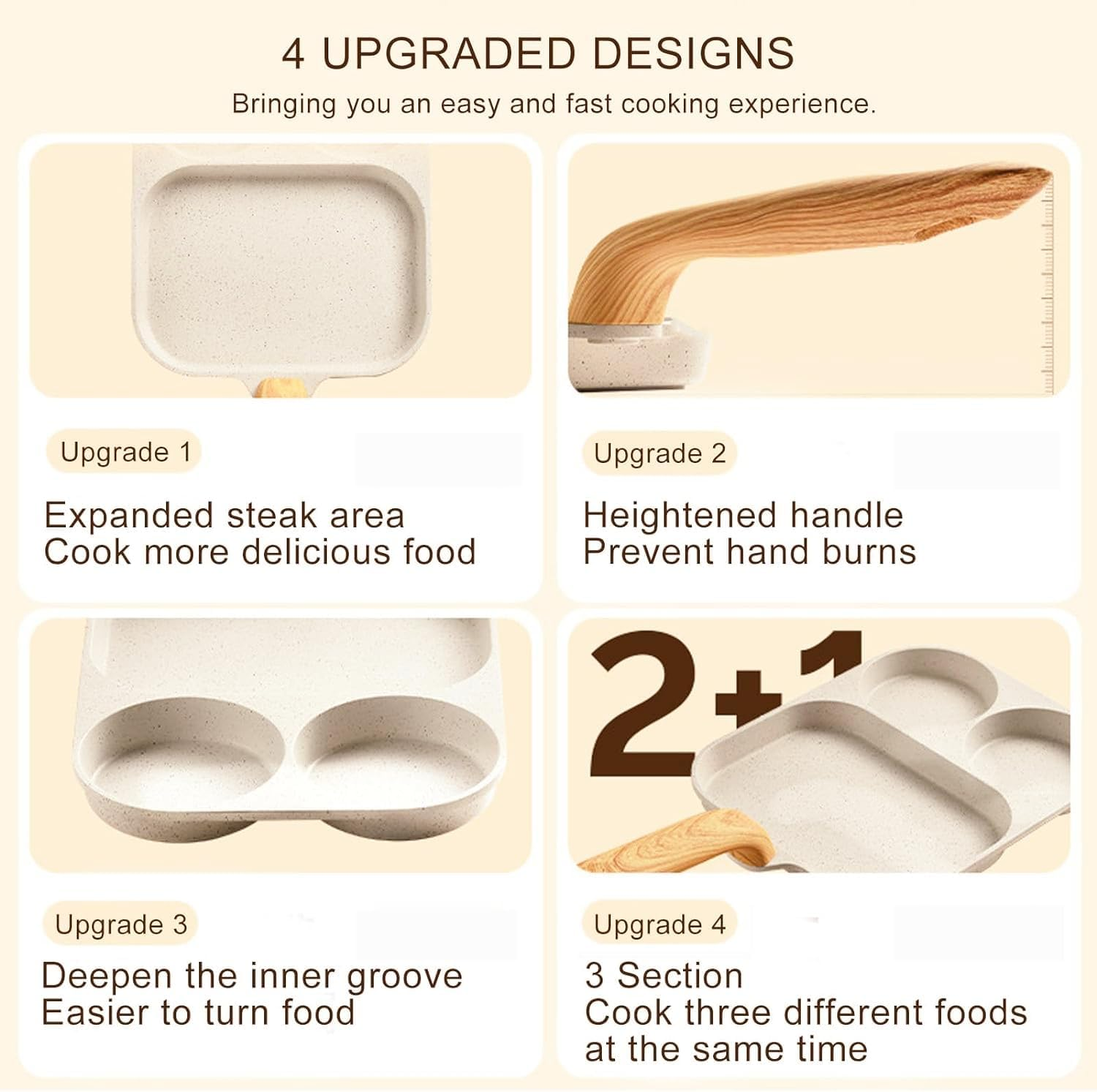 Egg Frying Pan, 4 Cup Pancake Pan Nonstick Egg Frying Pan Aluminium Alloy Egg Skillet Divided Breakfast Cooker, Suitable for Gas Stove & Induction Cookware (Gray-Black) image number 3