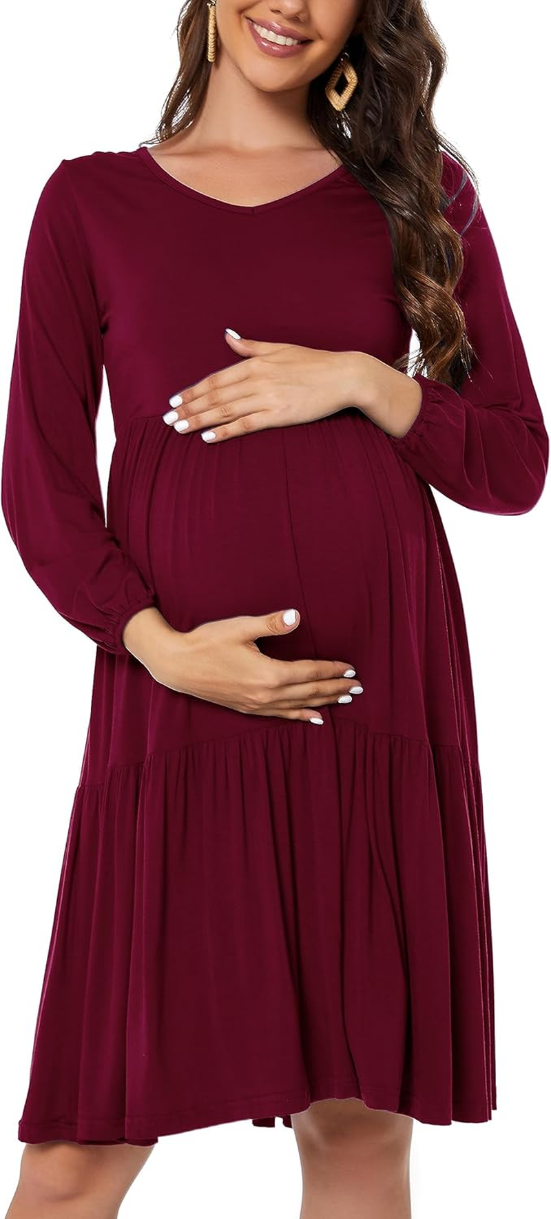 Smallshow Women'S Maternity Dress Ruffle Long Sleeve Pregnancy Clothes image number 1