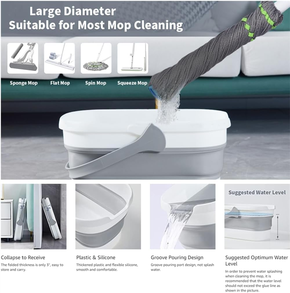 BOOMJOY Collapsible Rectangular Bucket, 14L, Blue, Plastic, Fishing, Camping, Window Washing, Laundry - Navy-12L image number 4