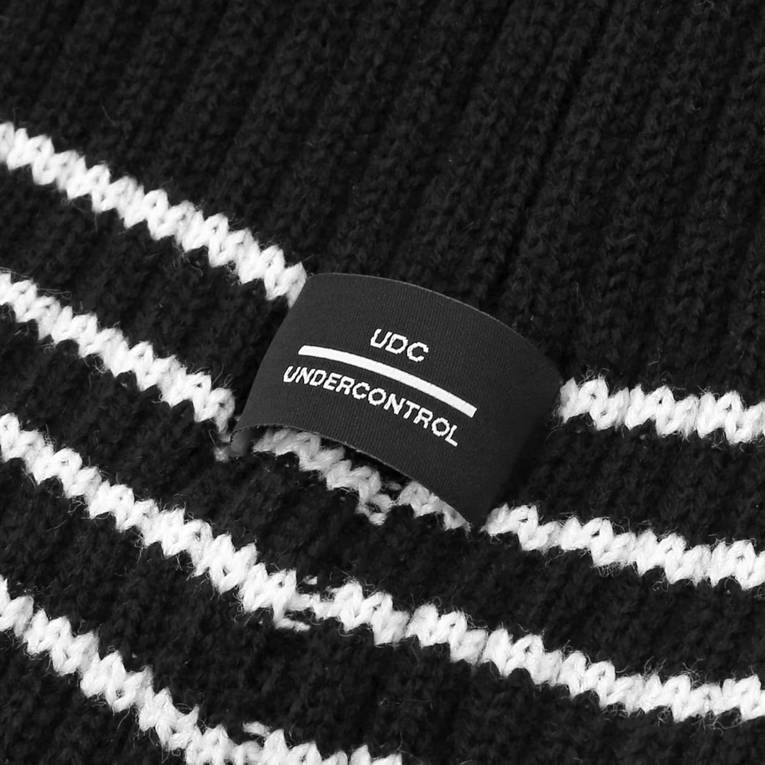 UNDERCONTROL Square Logo Label Unisex Fall Winter Thick Long Stripe Cuffed Rollup Warm Beanie Korea Knit Skull Ski Hat image number 1