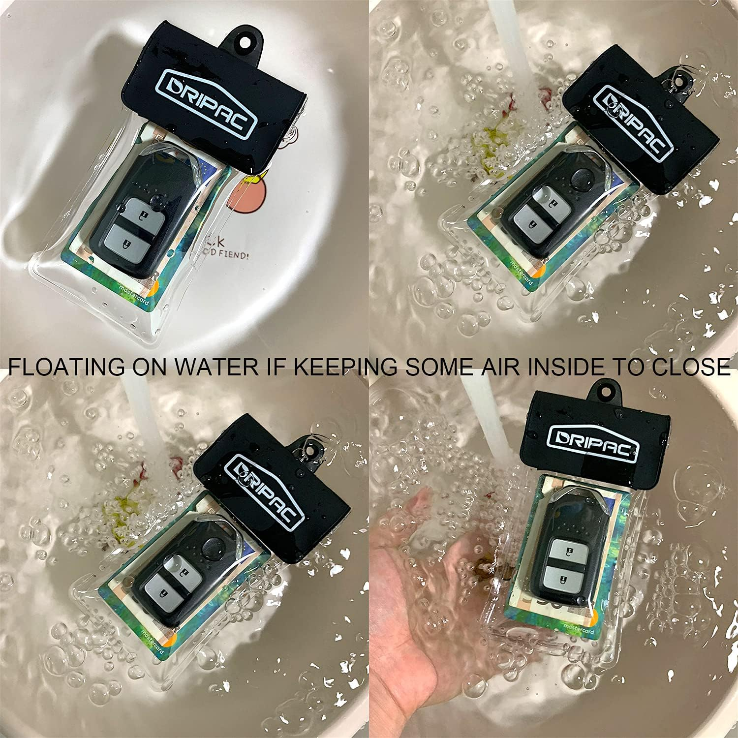 DRIPAC KP01 Floating Waterproof Car Key FOB Case, Wallet, Holders/Pouches for Earbuds, ID Badge, Credit Card, Money, Coins, Drivers' License, Palm Phone (Black) - Black+Pink image number 3