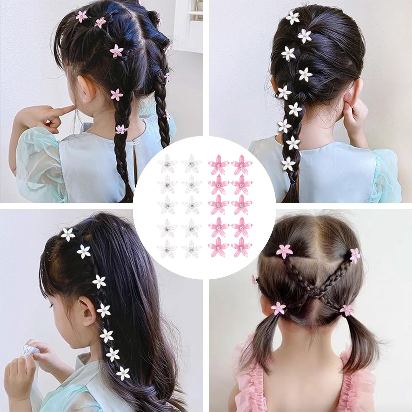 AYNKH 20 Pieces Small Lily Hair Clips White Pink Rhinestone Cute Metal Pins for Girls Women Bridal Wedding Decorative Daily Hair Accessories image number 4