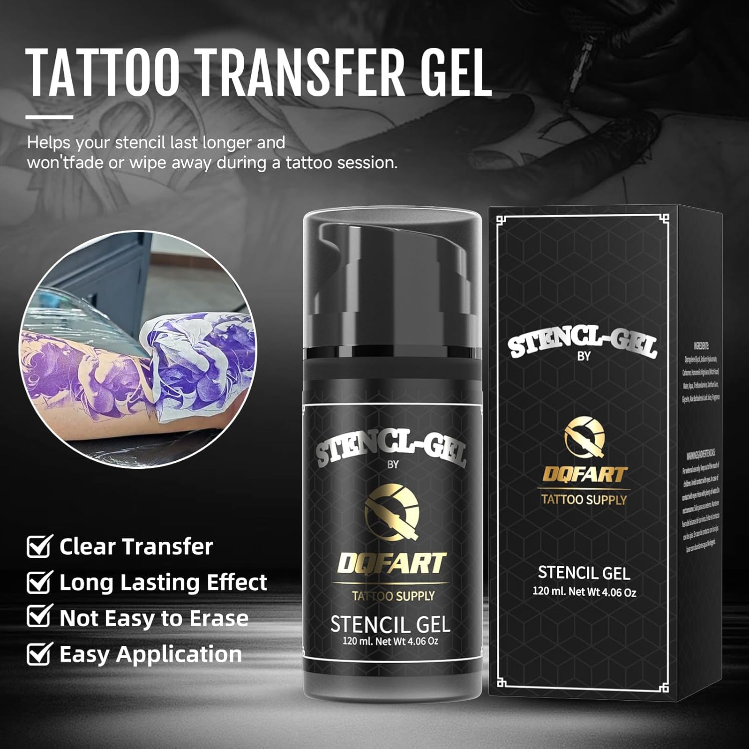 Professional Tattoo Stencil Transfer Gel, Black, 120Ml/4.06Oz, 250Ml/8.4Oz Bottles, Premium Application Solution (120Ml/4Oz) - 120Ml/4Oz image number 2