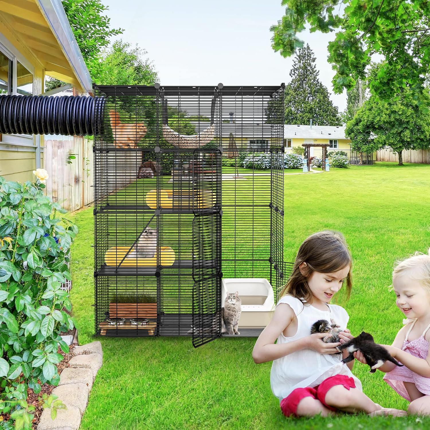 YITAHOME 4 Tier Large Cat Cage Indoor with Hammock, 4 Doors, 3 Ladders, Outdoor Cat Enclosure Catio Metal Wire Dense Kennels for 1-3 Cats, Small Animal DIY Detachable Pet Playpen, 104X72X140 Cm image number 2