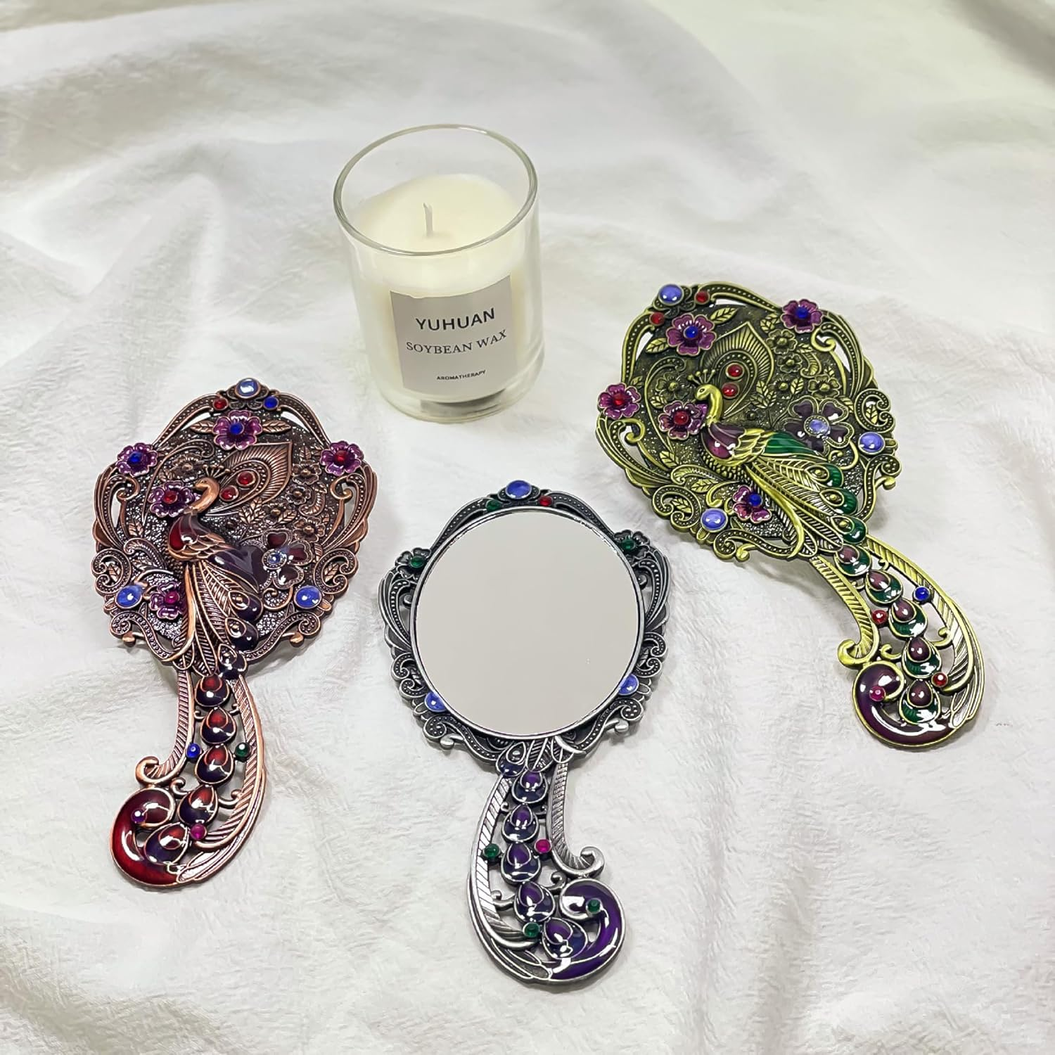 Vintage Peacock Hand Mirror and Comb Set, Bronze Metal, Antique Victorian Style, 2-Piece Vanity Gift Set image number 3