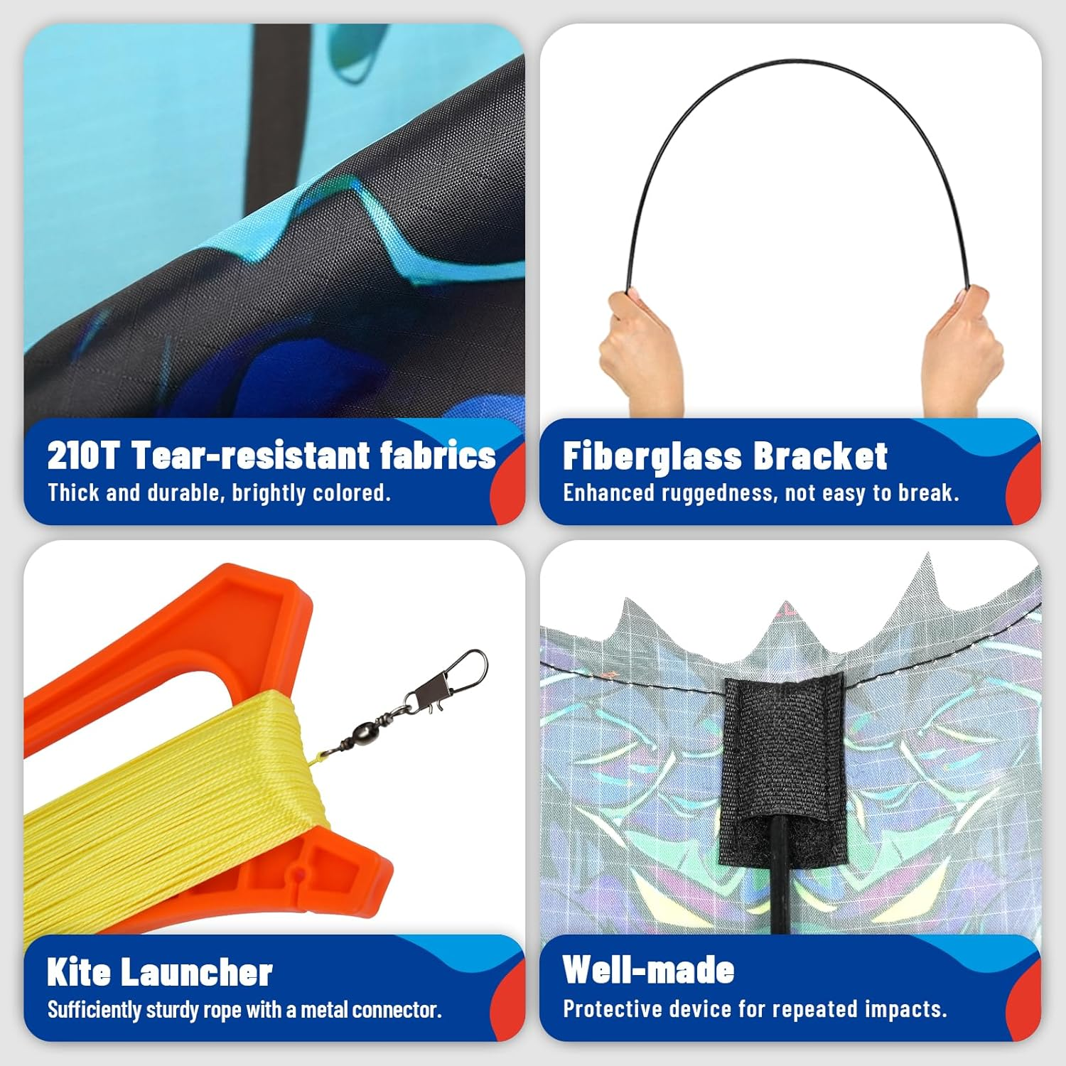 Sgftre Red Evil Dragon Kite for Kids & Adults Easy to Fly,Single Line String with Tail for Beach Flying Kites,Kite for Outdoor Activities Family Parties and Beach Games - Blue Evil Dragon image number 3