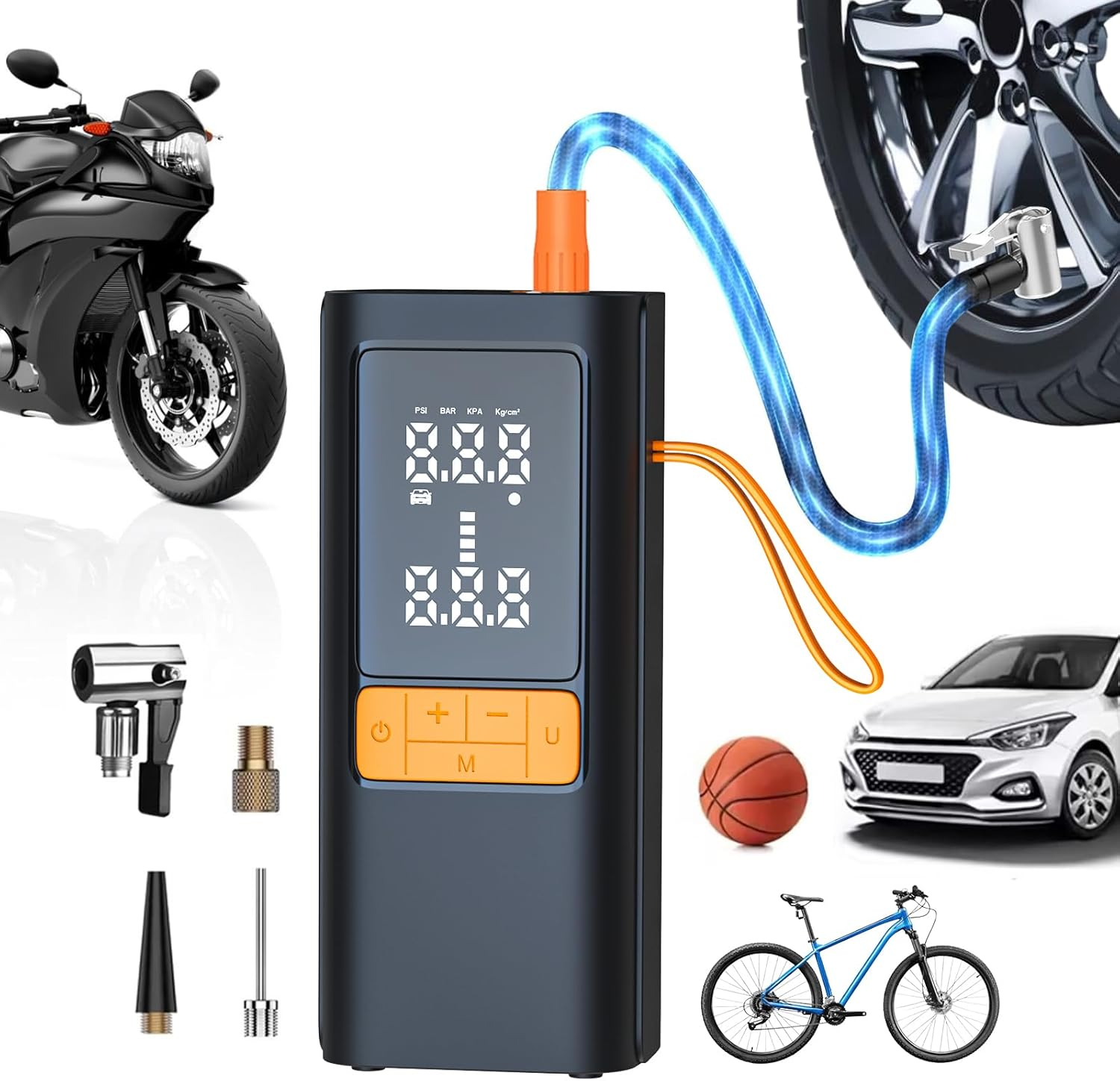Tyre Inflator Portable Air Compressor, 7800Mah and 150PSI Cordless Air Pump with Pressure LCD Display for Cars, Motorcycles, Bicycles, Ball Bikes with Tire Pressure Gauge, Dual-Use Type