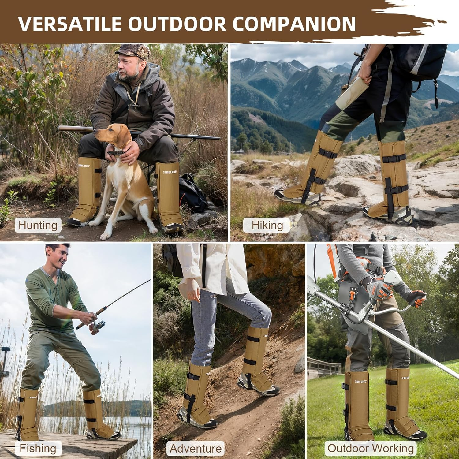 CAMULAND Snake Gaiters for Men & Women, Durable Waterproof Snake Guards for Lower Leg Protection, Adjustable Snake Bite Proof Gaiters for Hunting, Hiking, and Farm Work (Khaki) image number 5