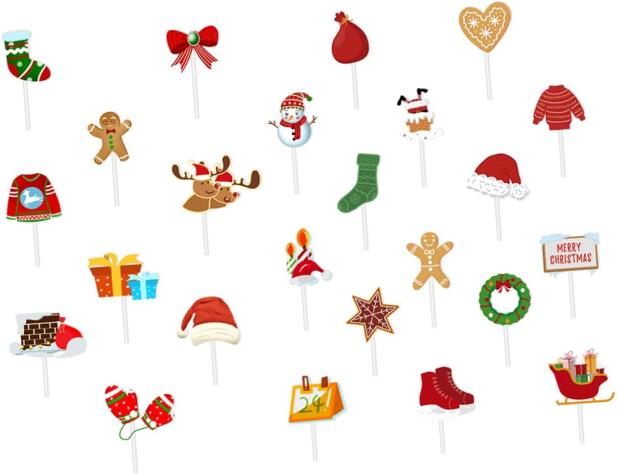 Merry Christmas Themed Cake Decorations Set 2 Pack 24Pcs Cupcake Topper Snowman Reindeer Cupcake Picks Cake Ornaments image number 5