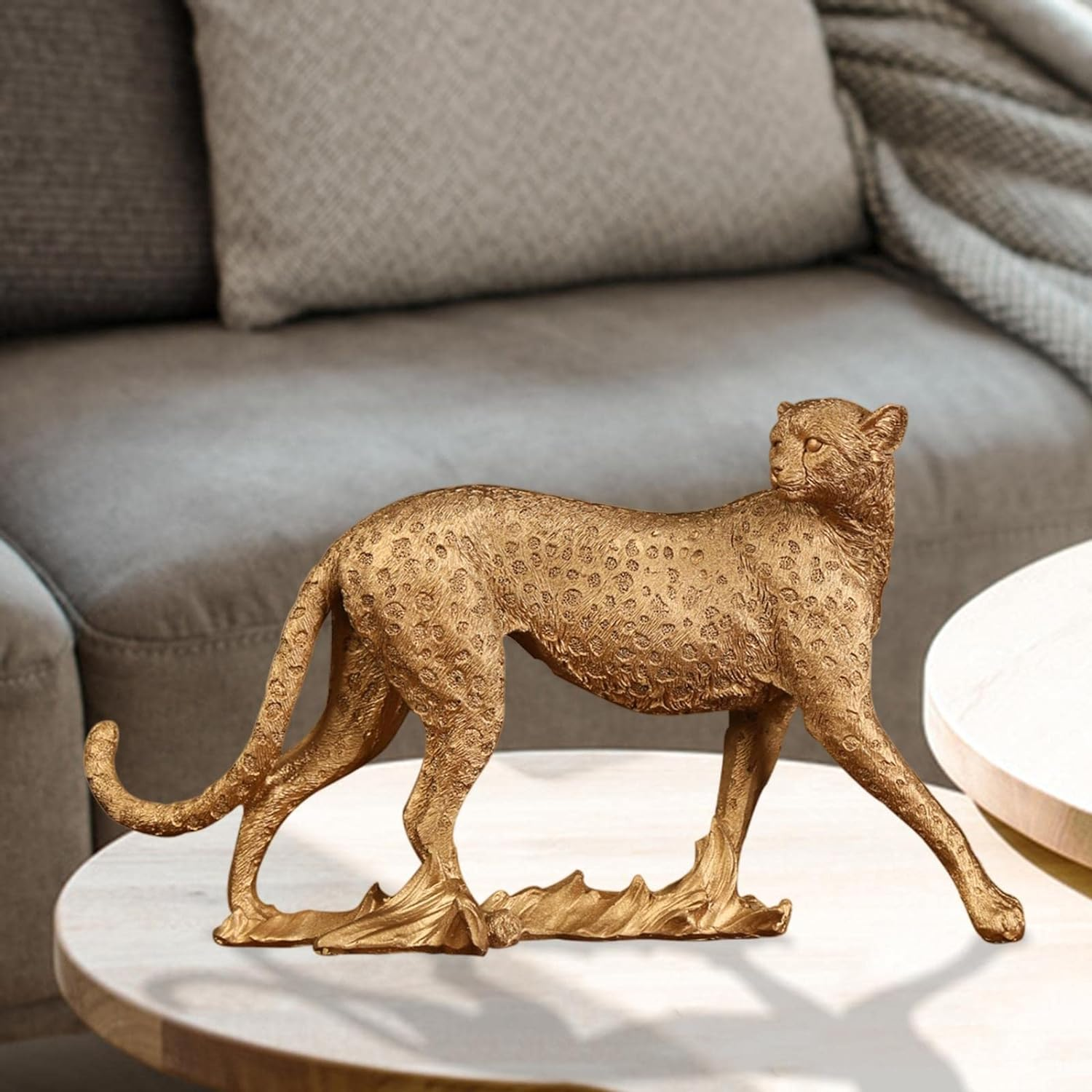 Fenteer Retro Cheetah Statue Figurine Panther Leopard Sculpture Table Desktop Decoration, the Solid Base Is Stable, the Stability Is Leopard