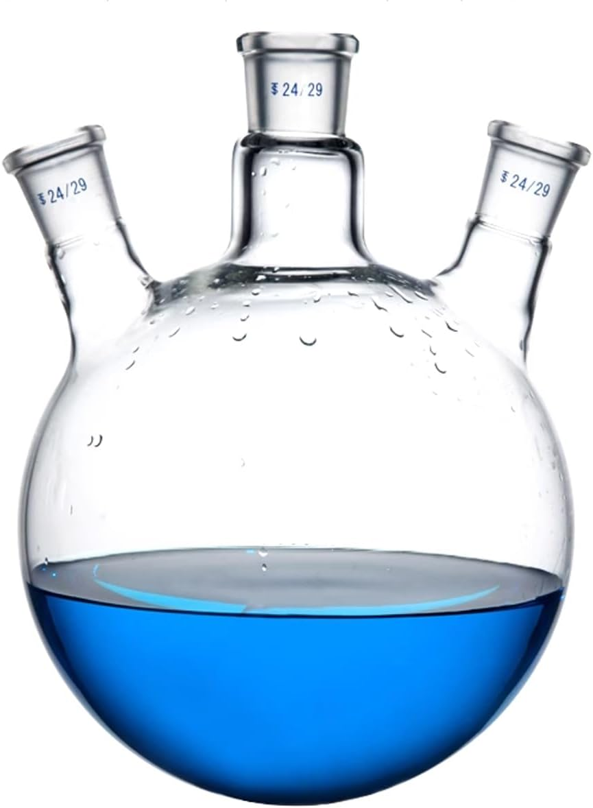 Three Necks round Bottom Flask Heavy Wall Borosilicate Glass Lab 3 Neck round Bottom Boiling Flask Multi Neck Distillation Apparatus Organic Chemistry Lab Glassware (2000Ml) image number 3