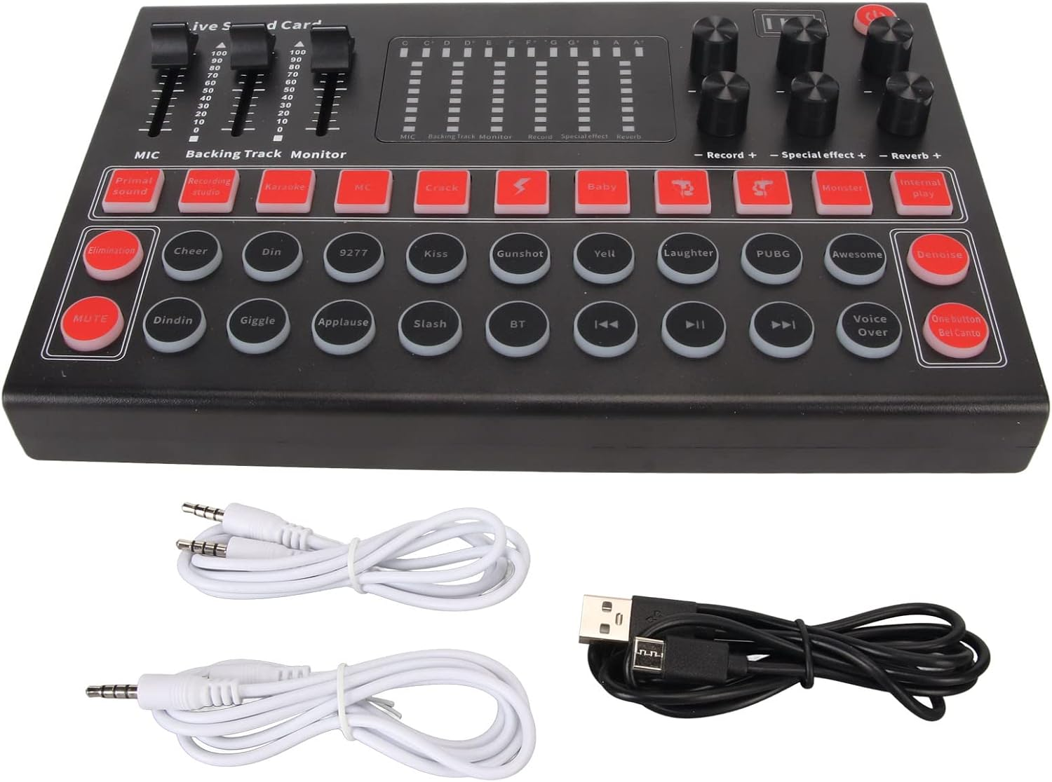 Live Sound Card, V8 Audio Mixer Podcast Interface with Voice Changer, BT Noise Cancellation Streaming Sound Card for Podcasting Live Recording, Treble Alto Bass Adjust Mixer
